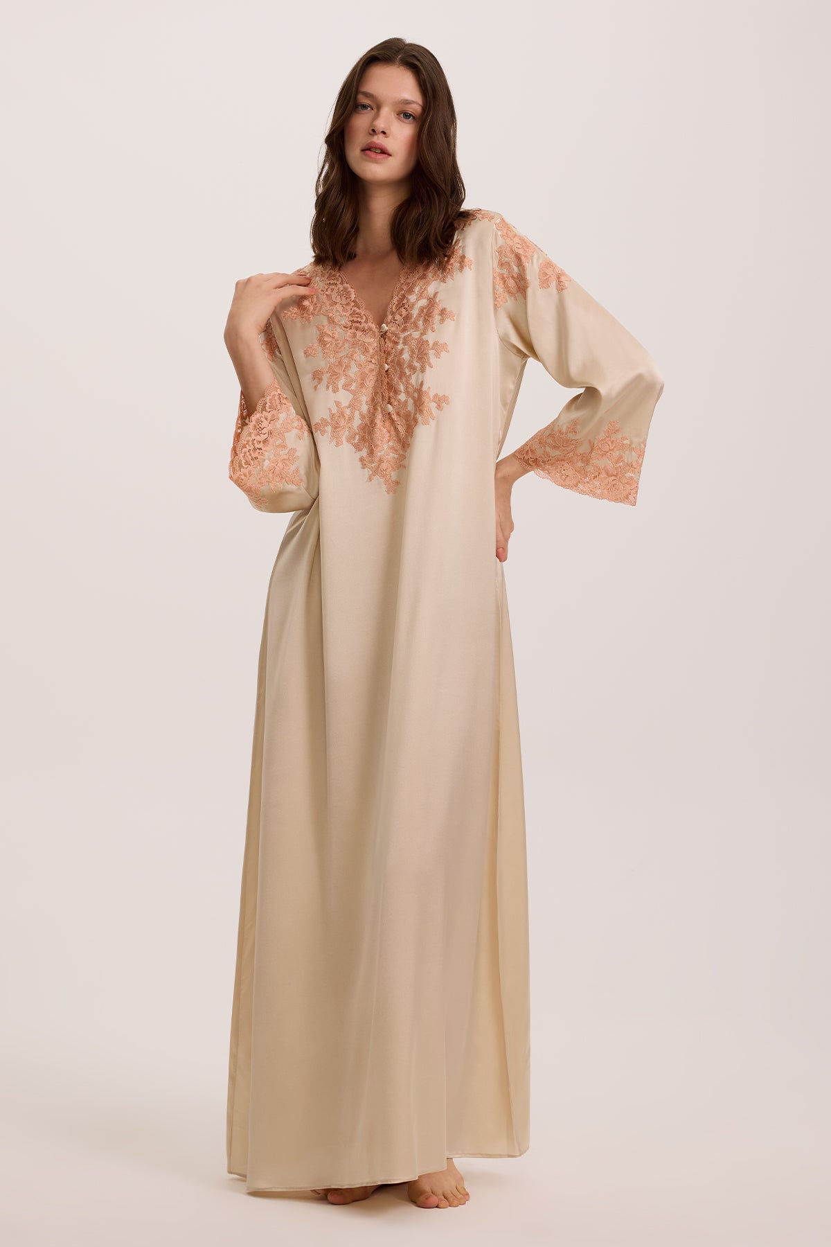 Sia Şampanya İpeği Kaftan Elbise