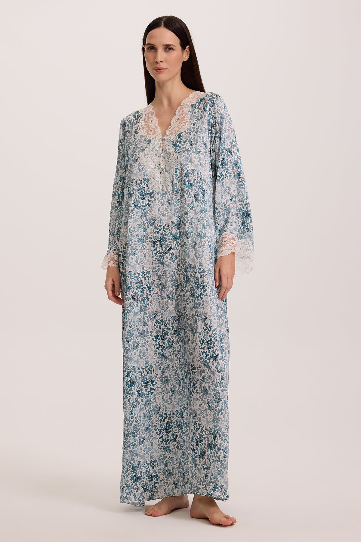 Sia Flora Azure İpek Kaftan Elbise