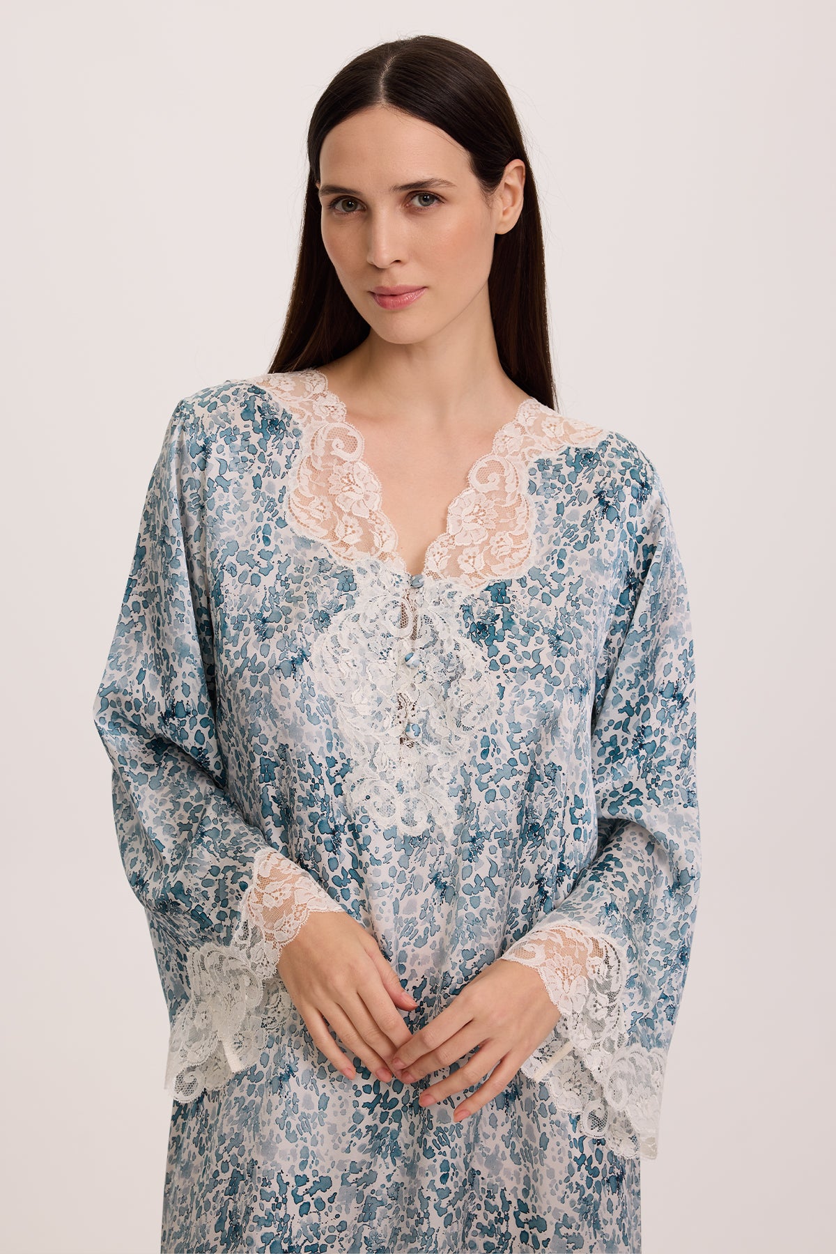 Sia Flora Azure İpek Kaftan Elbise