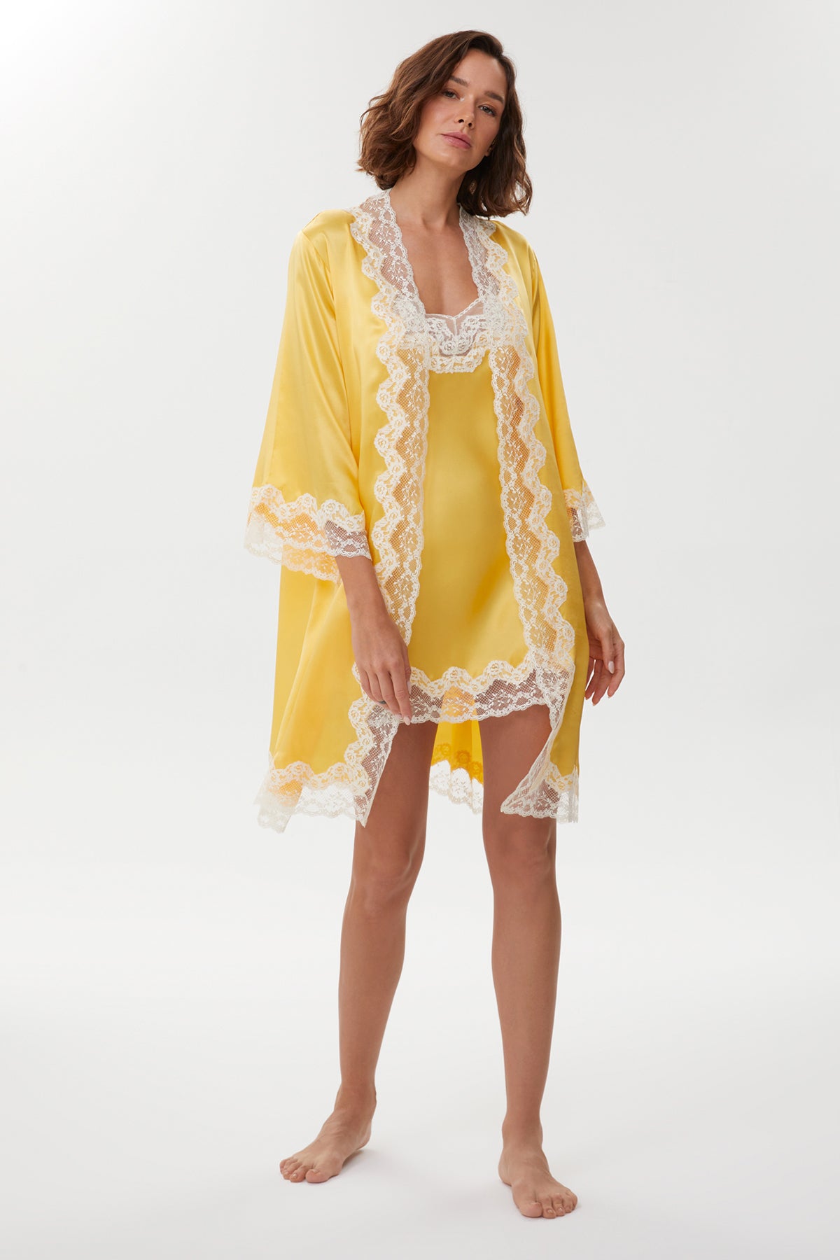 Alise Golden Butter Pure Silk Nightie with Robe