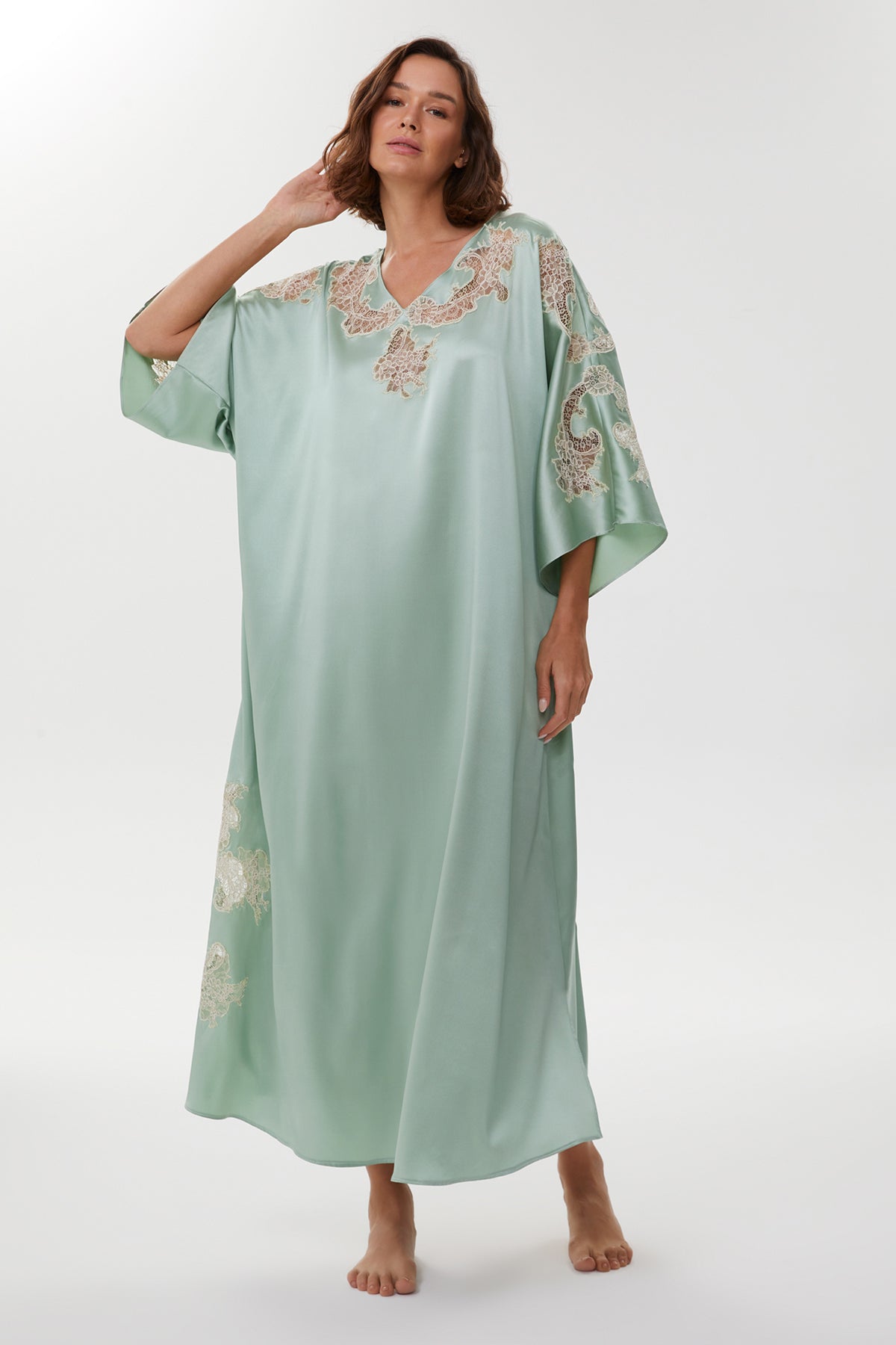 Anais Celadon Silk Kaftan Nightgown