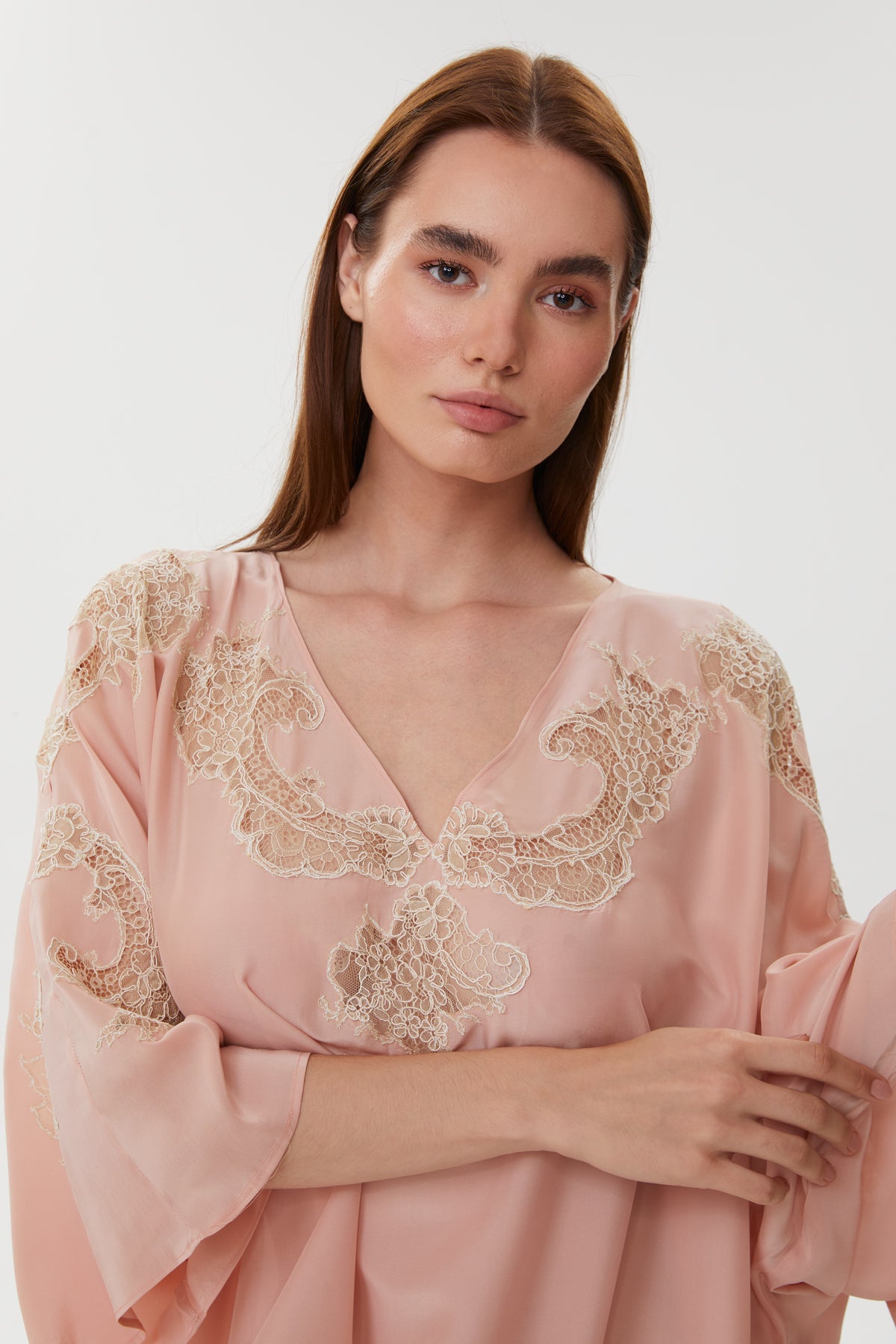 Anais Dusty Blush Silk Kaftan Nightgown