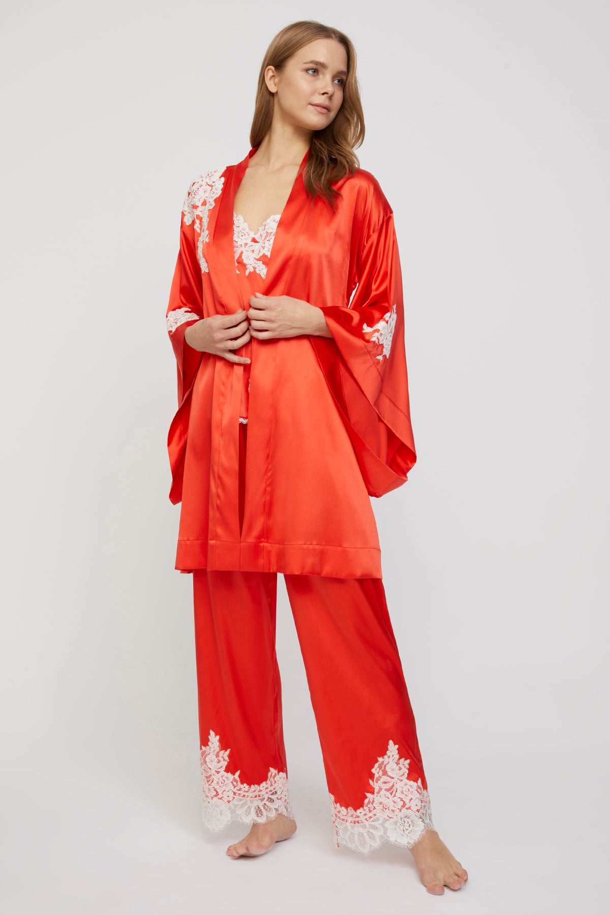 Amore Sunset Coral Pure Silk Pajama Set