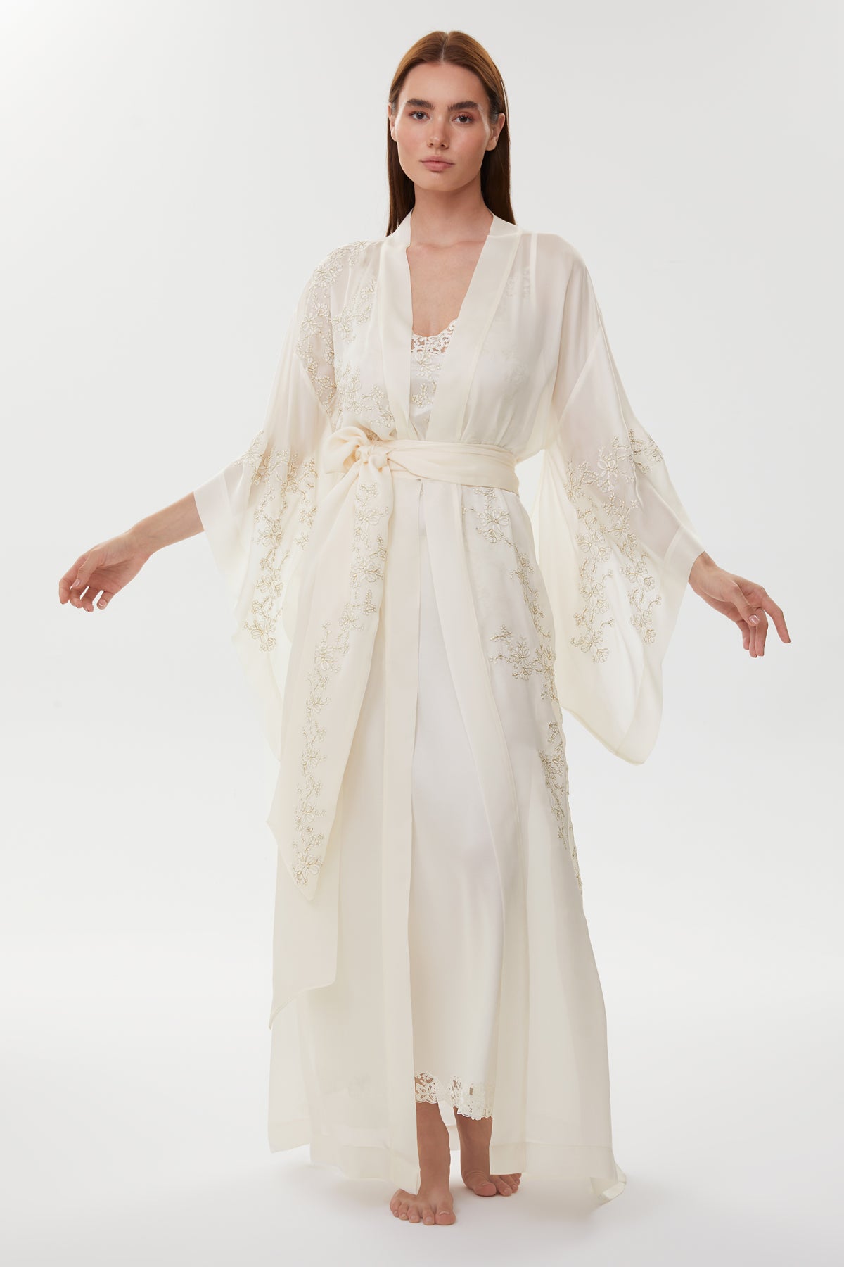 Patricia Soft Ivory Pure Silk Nightgown with Italian Silk Organza Robe