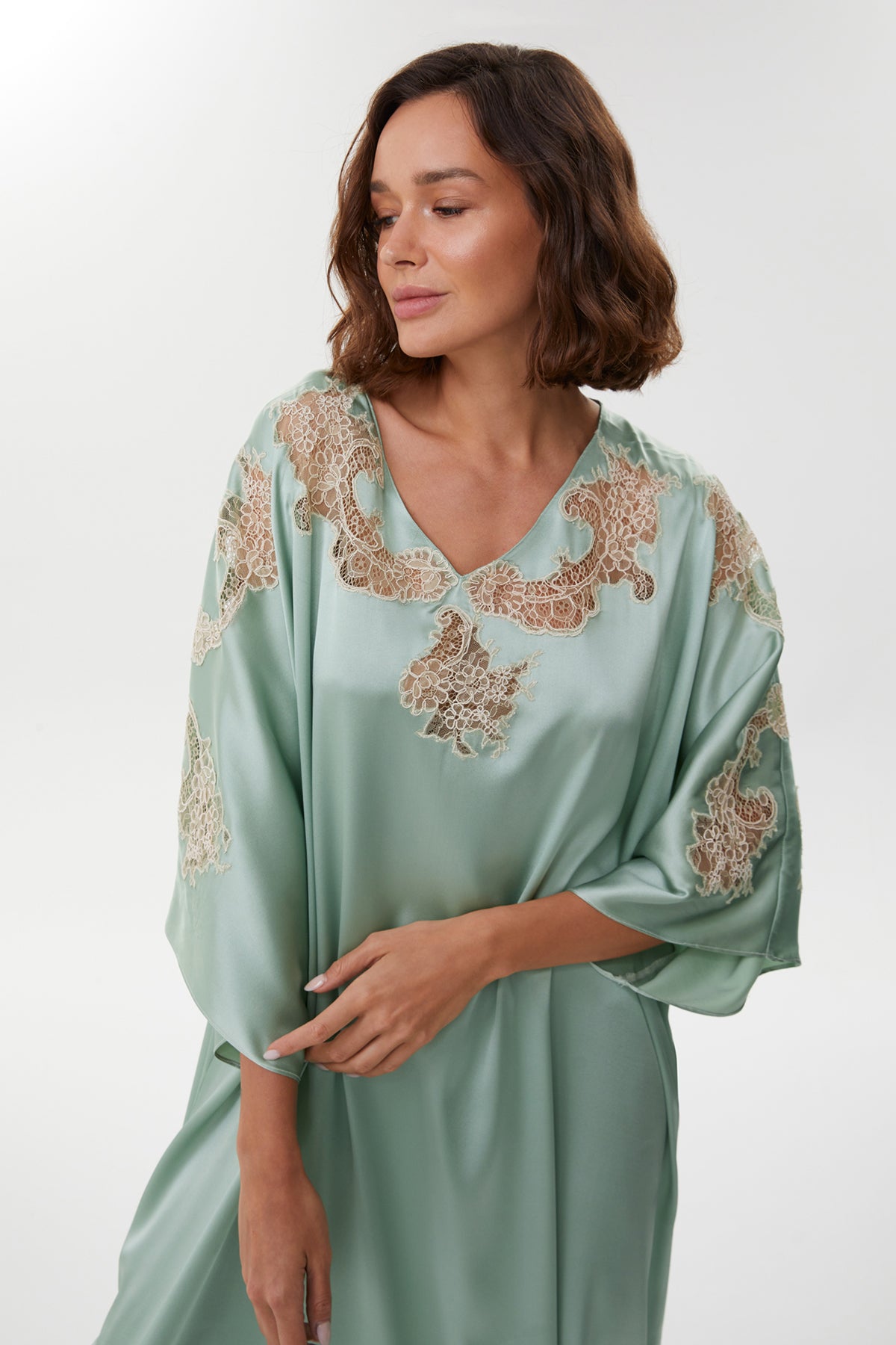 Anais Celadon Silk Kaftan Nightgown