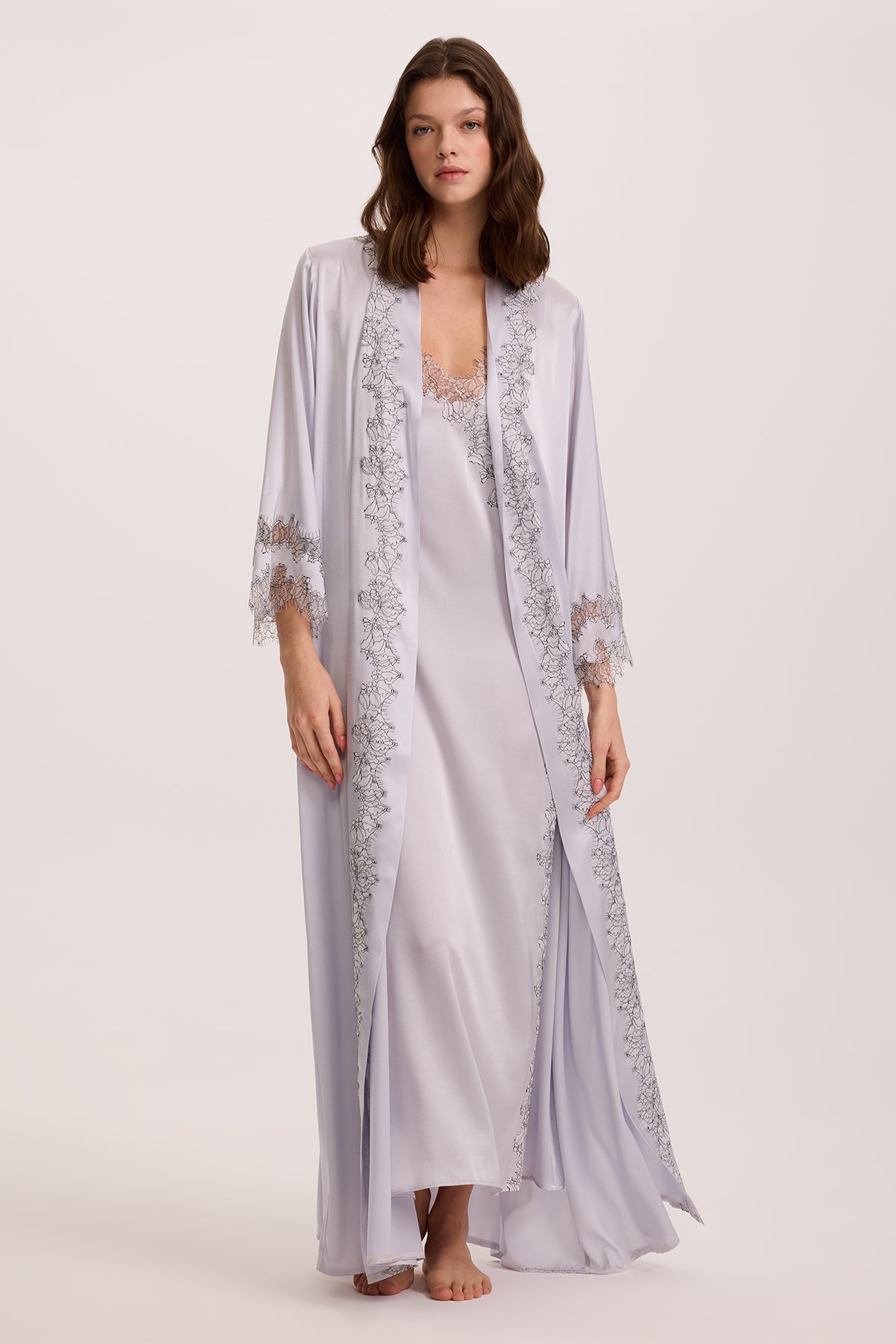 Bloom Mist Long Silk Nightgown and Robe