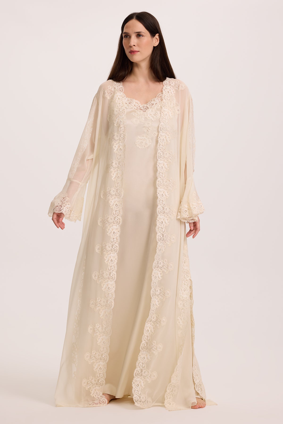 Jade Ivory Silk Nightgown and Silk Georgette Robe