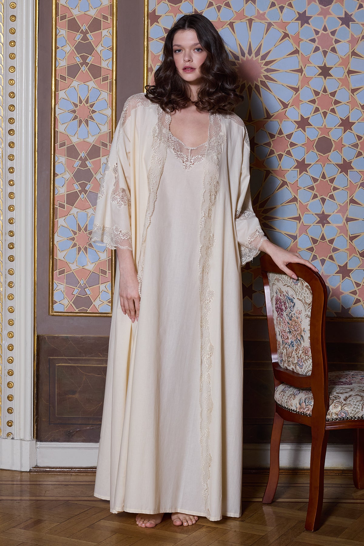 Mocha Ivory Cotton Nightgown & Robe