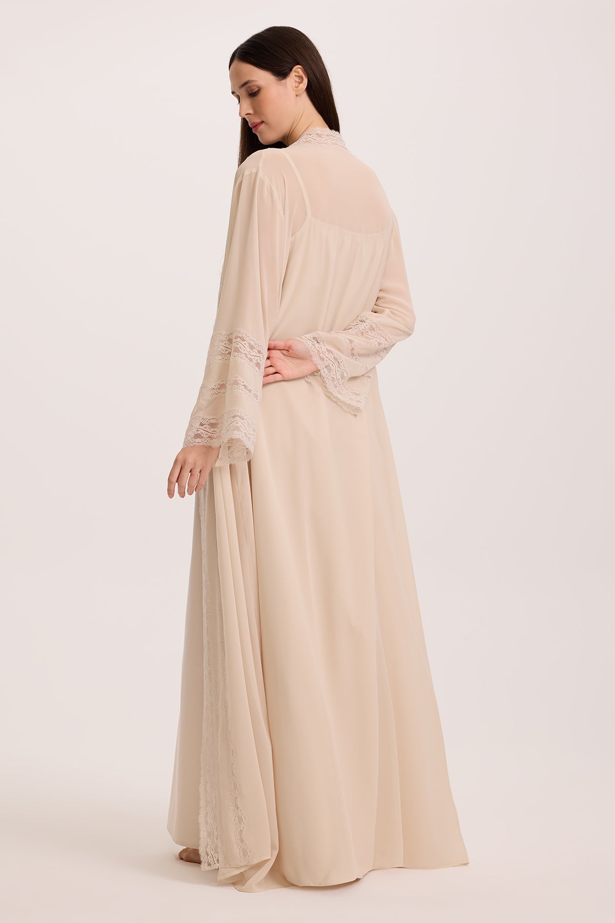 Sand Cotton Nightgown & Chiffon Robe