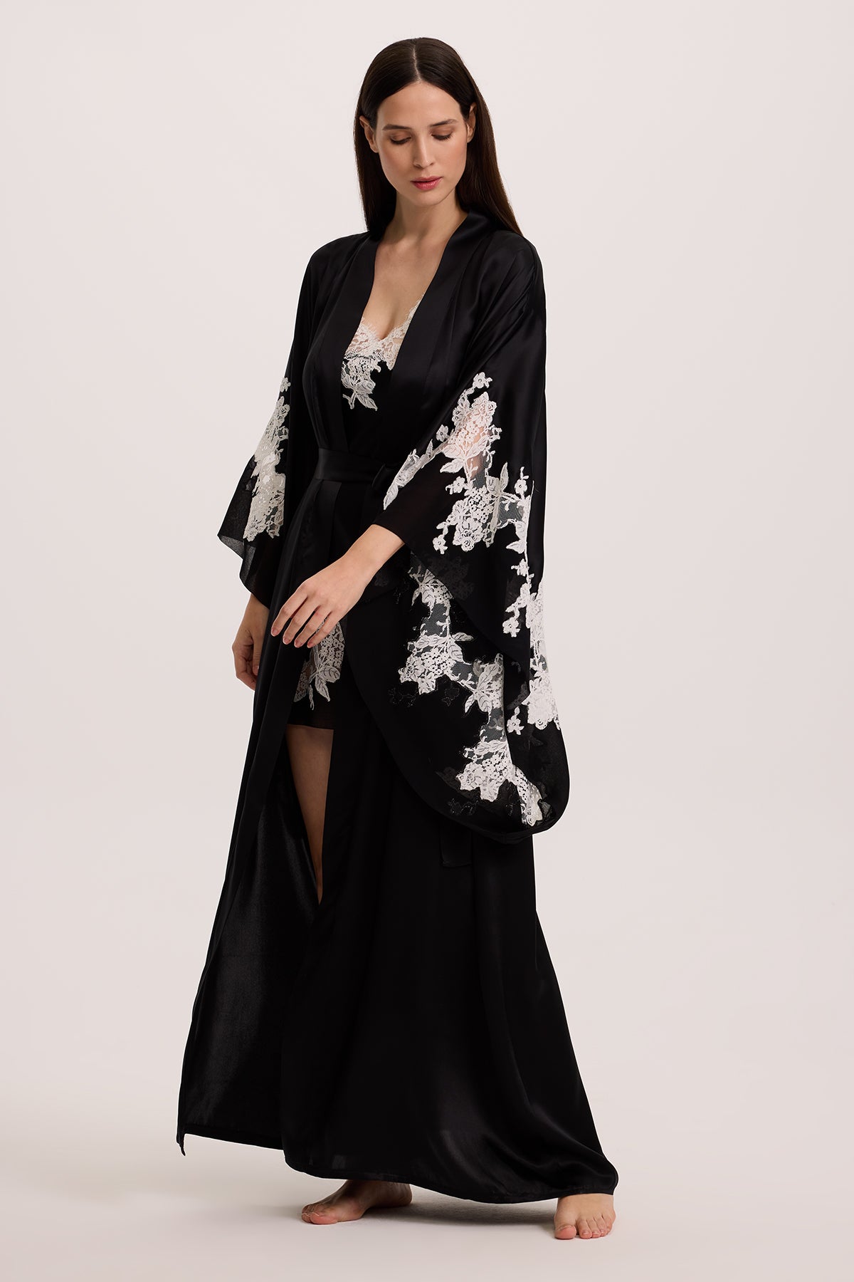 Odile Short Silk Nightie with Long Kimono Robe