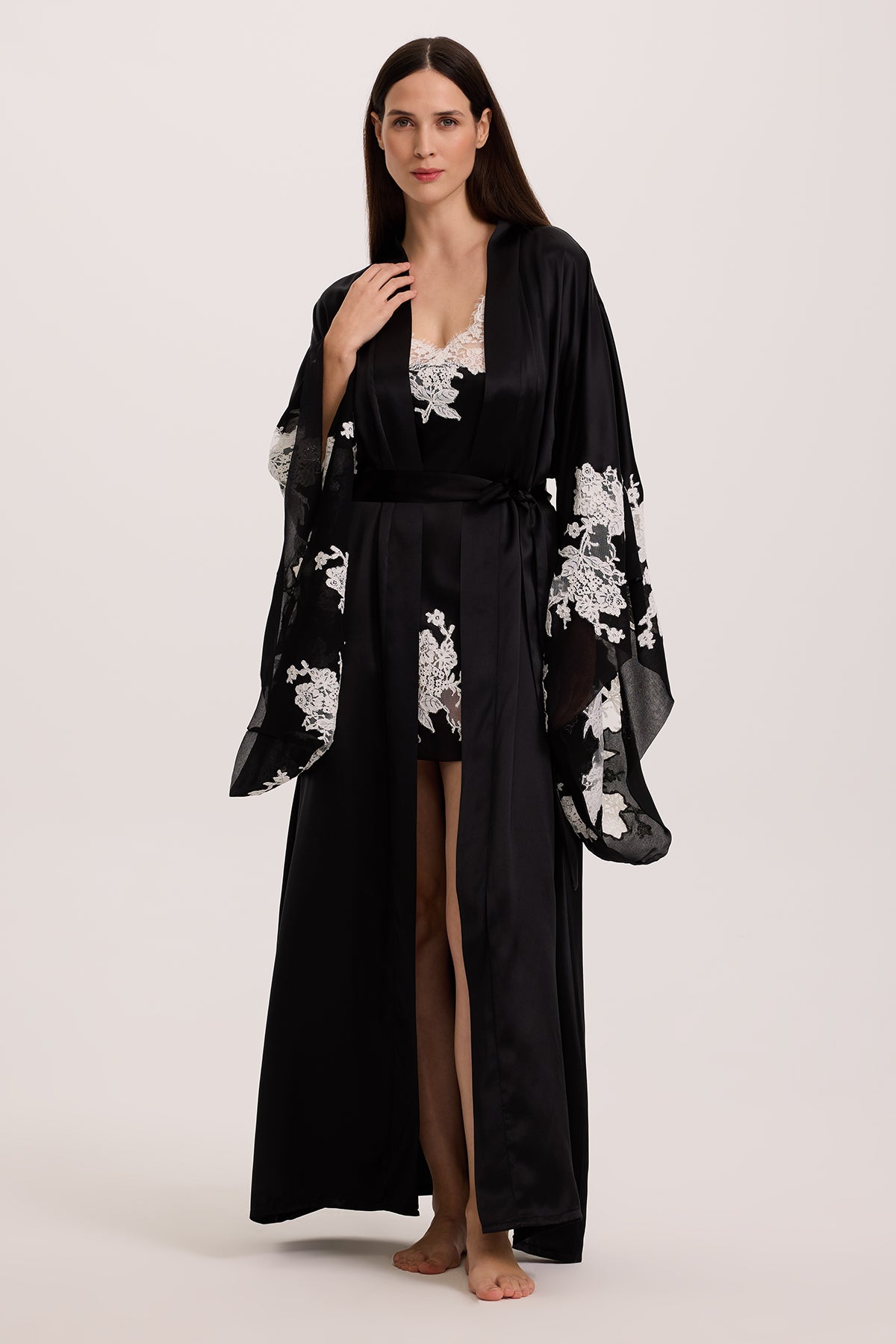 Odile Short Silk Nightie with Long Kimono Robe