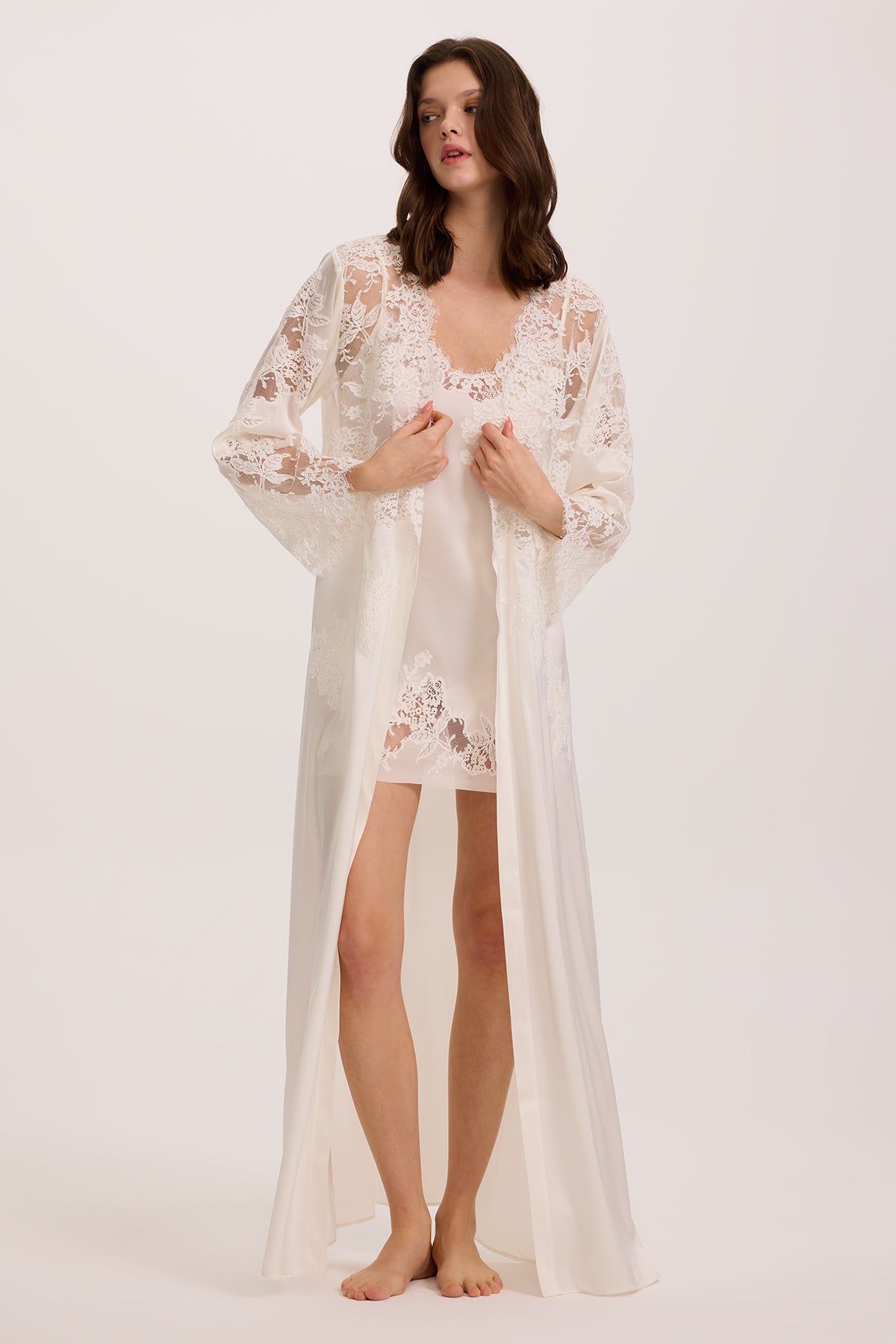 Bianco Silk Nightie and Long Robe