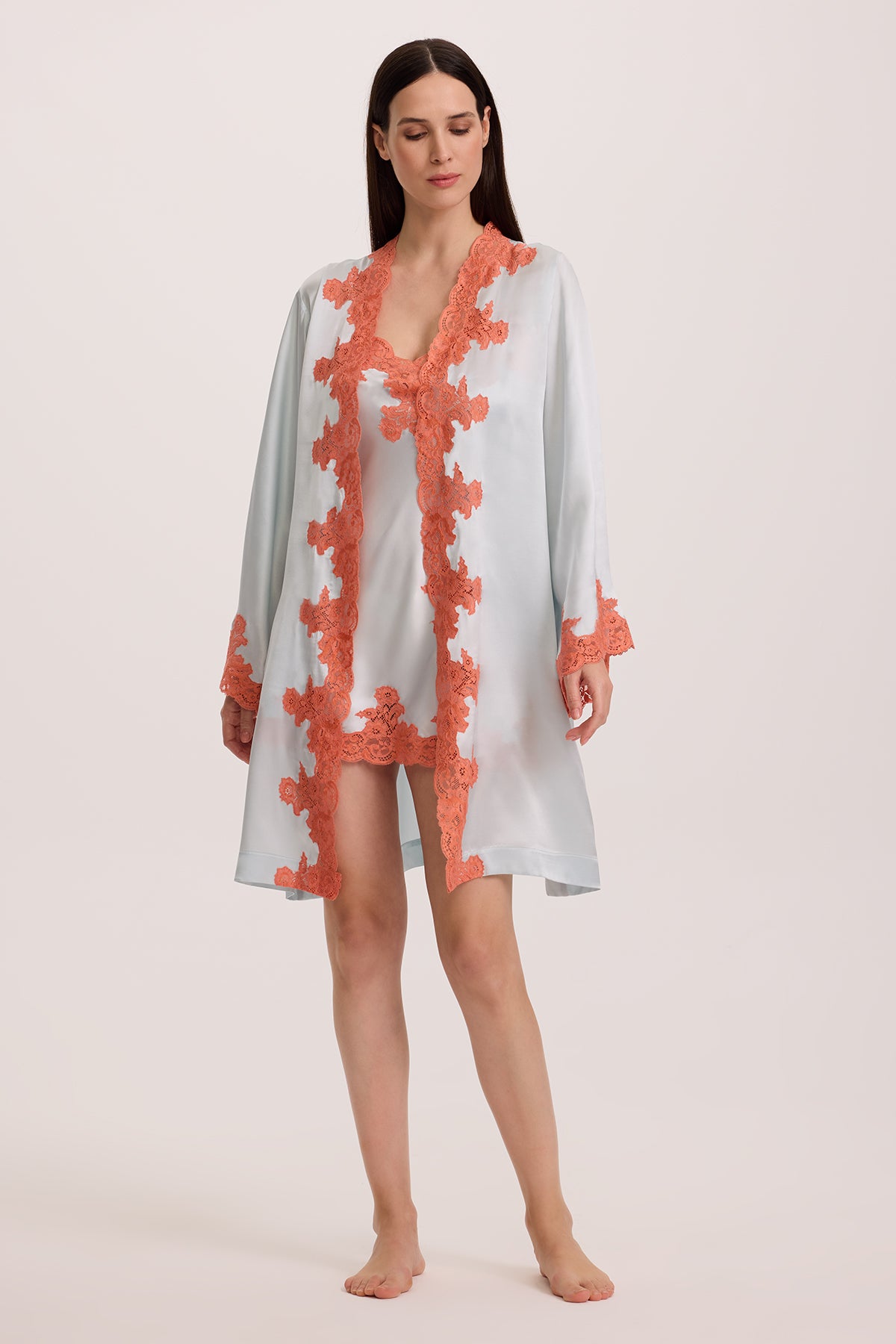 Aqua Coral Nightie with Short Robe