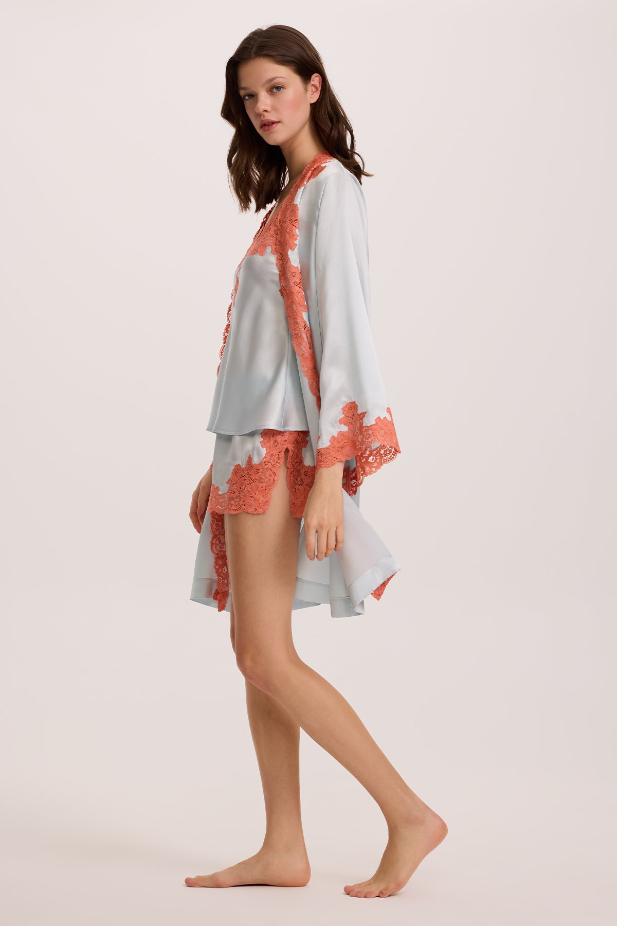 Aqua Coral Camisole & Shorts with Short Robe