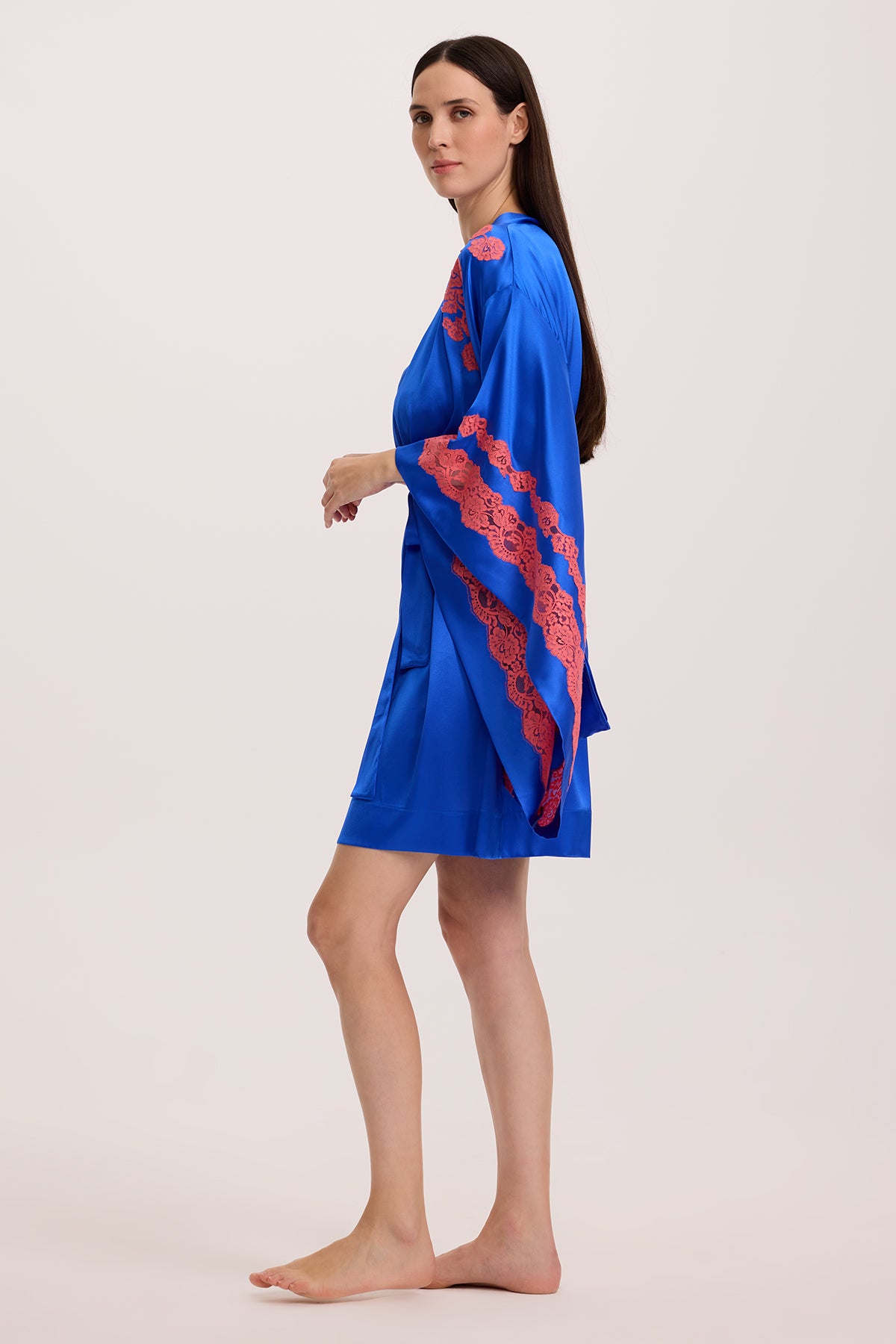Coral Sky İpek Kısa Gecelik ve Kimono Sabahlık