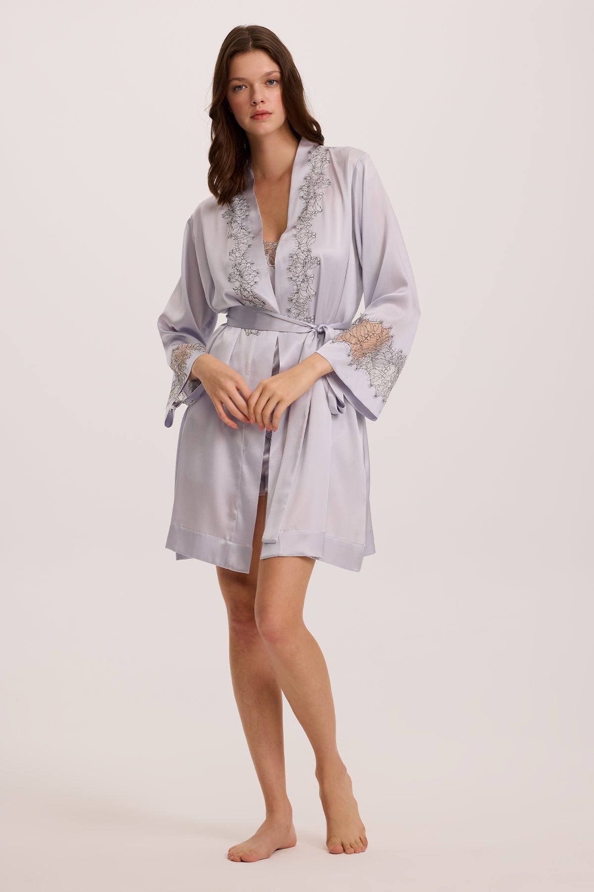 Bloom Mist Silk Shorts & Camisol with Short Robe