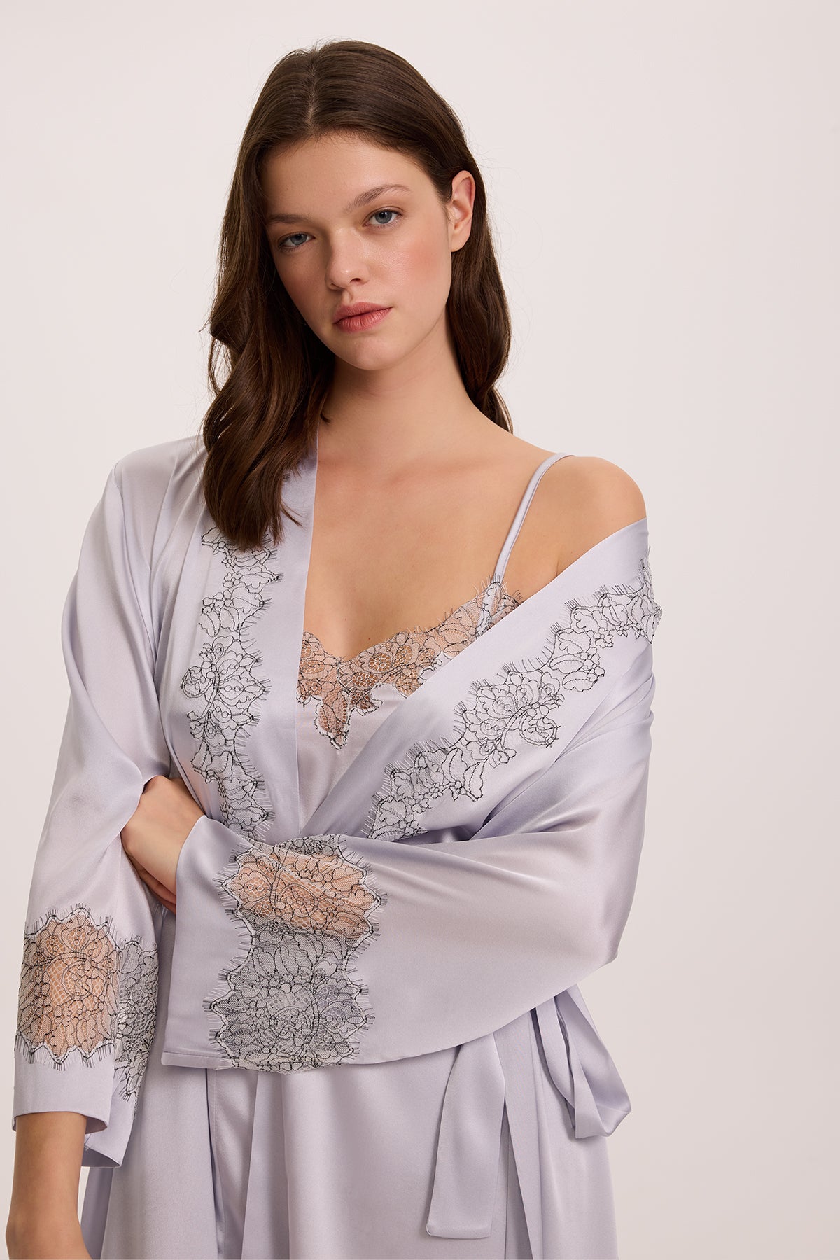 Bloom Mist Silk Shorts & Camisol with Short Robe