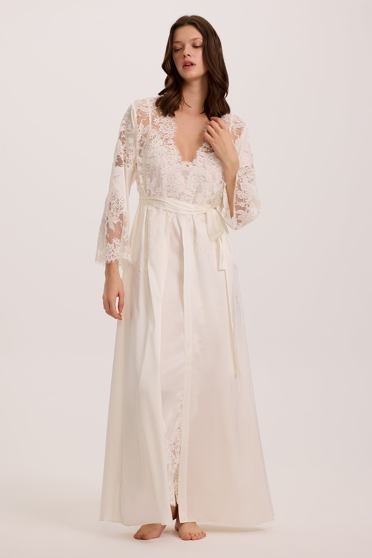 Bianco Silk Long Nightgown and Robe