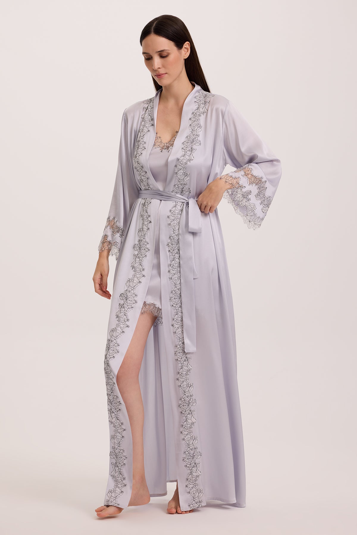 Bloom Mist Silk Nightie with Long Robe