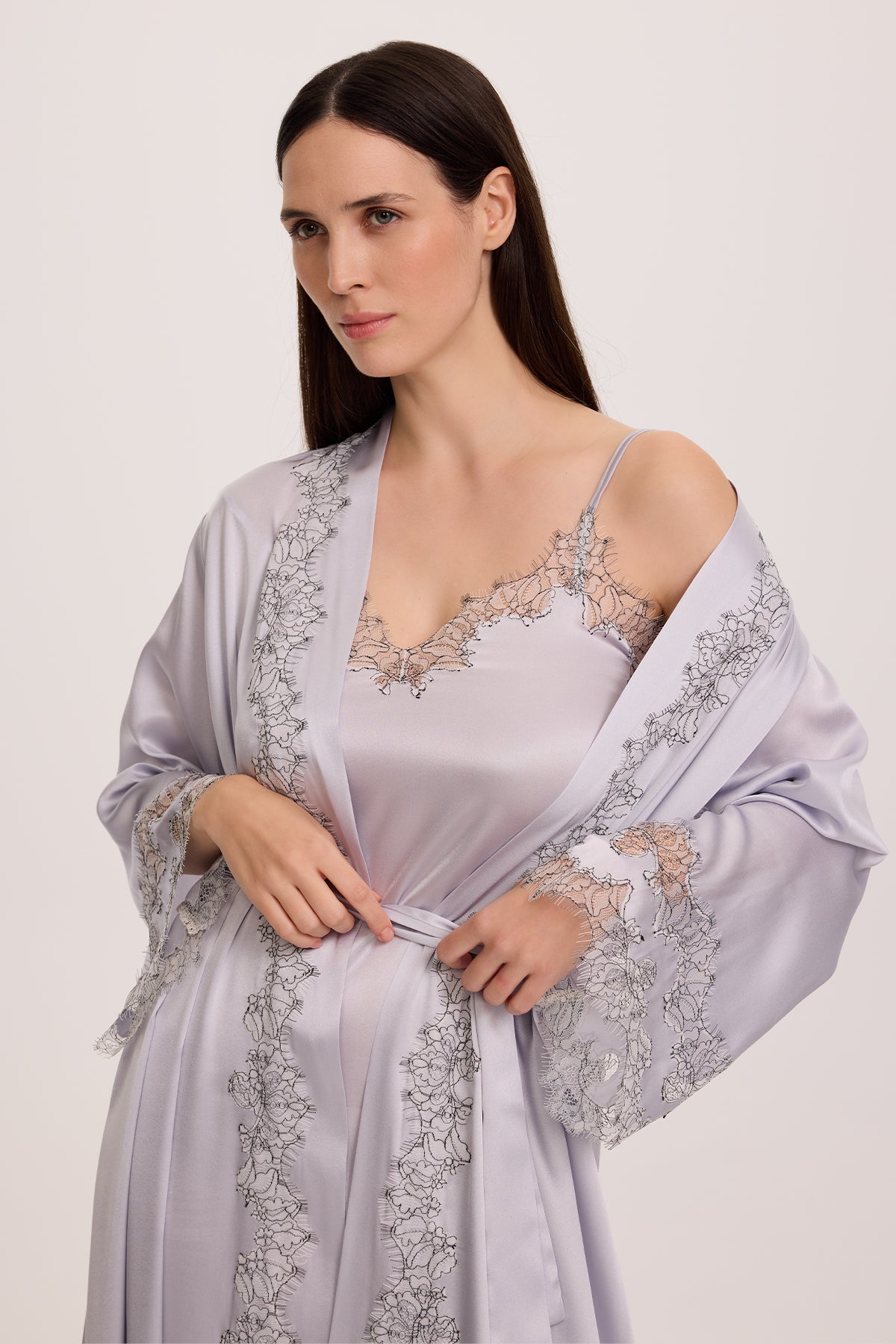 Bloom Mist Silk Nightie with Long Robe