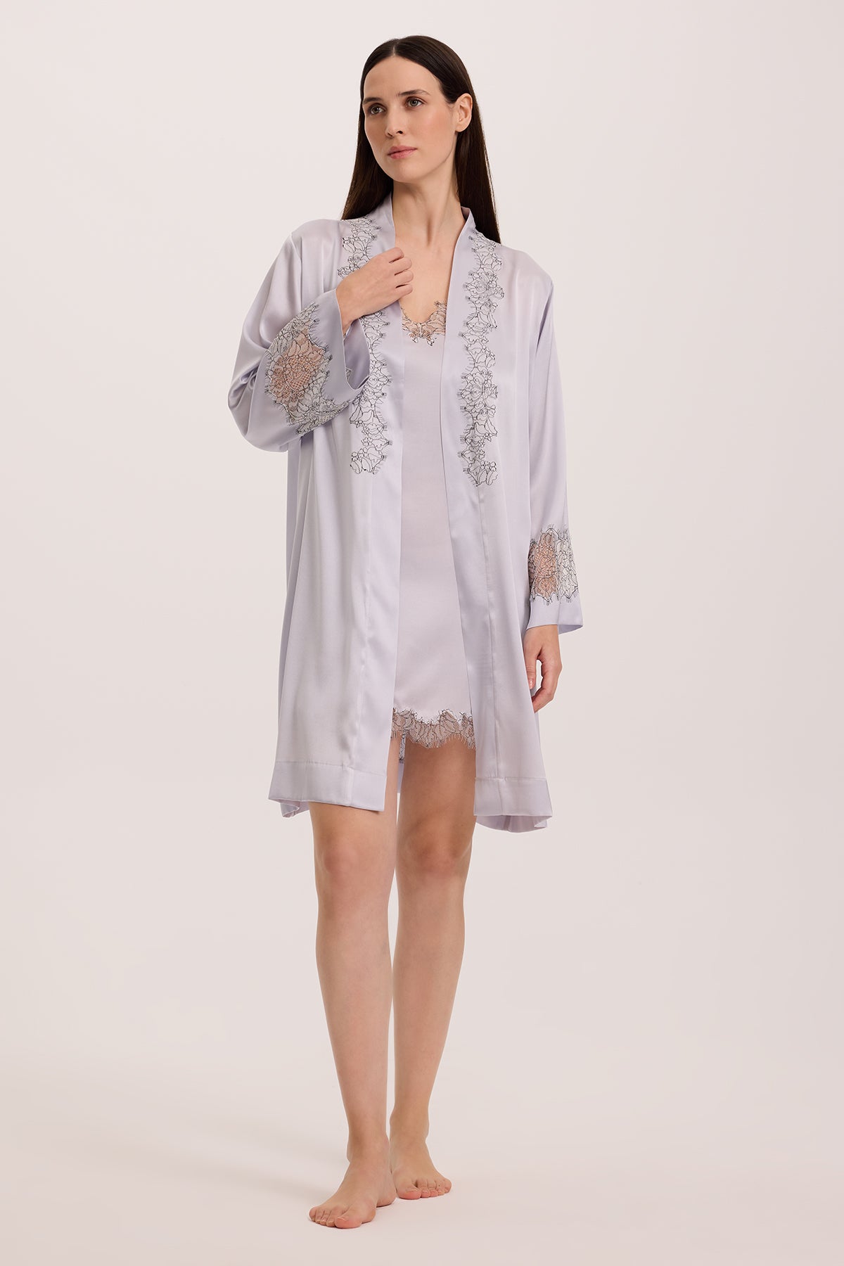 Bloom Mist Silk Nightie with Short Robe