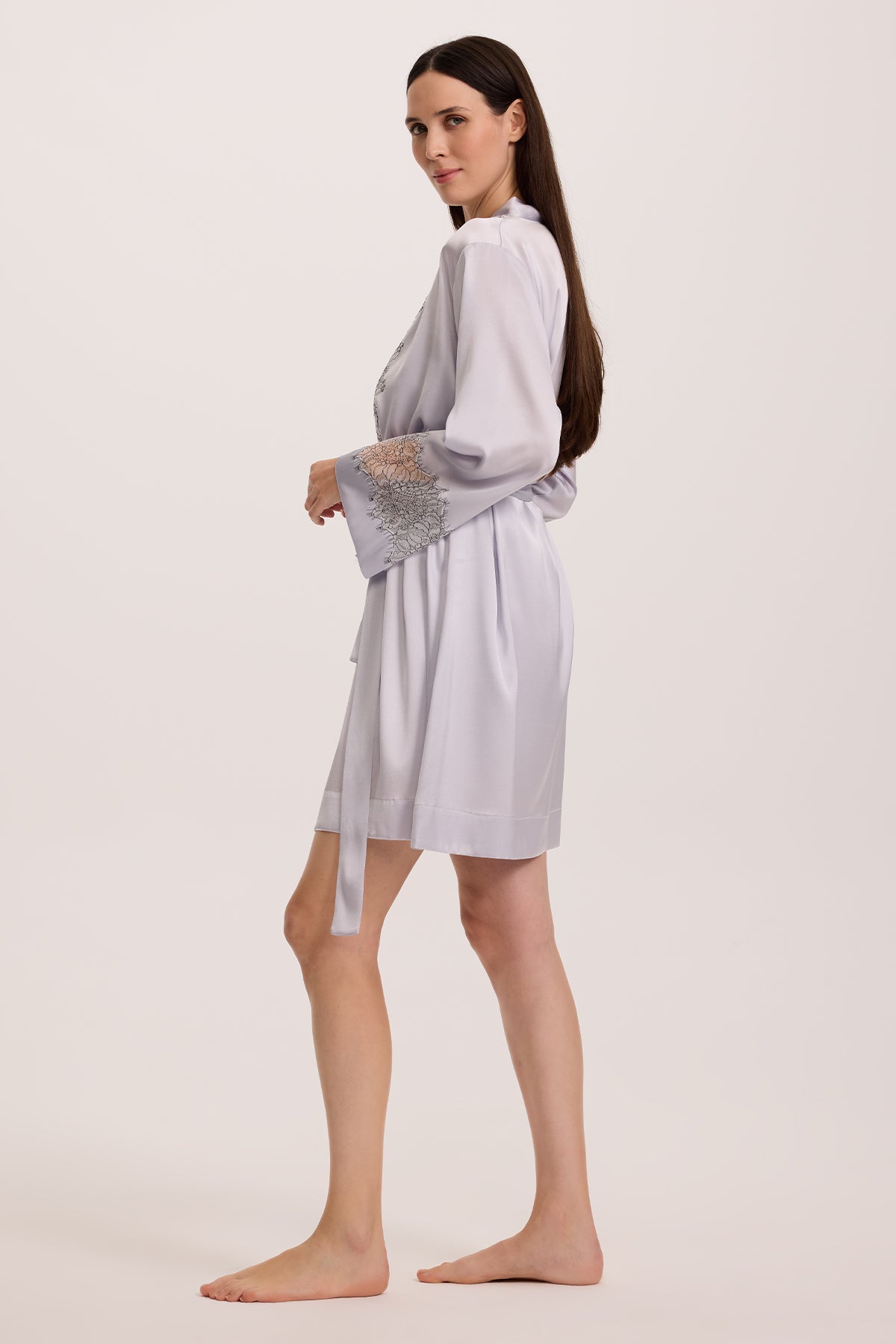 Bloom Mist Silk Nightie with Short Robe