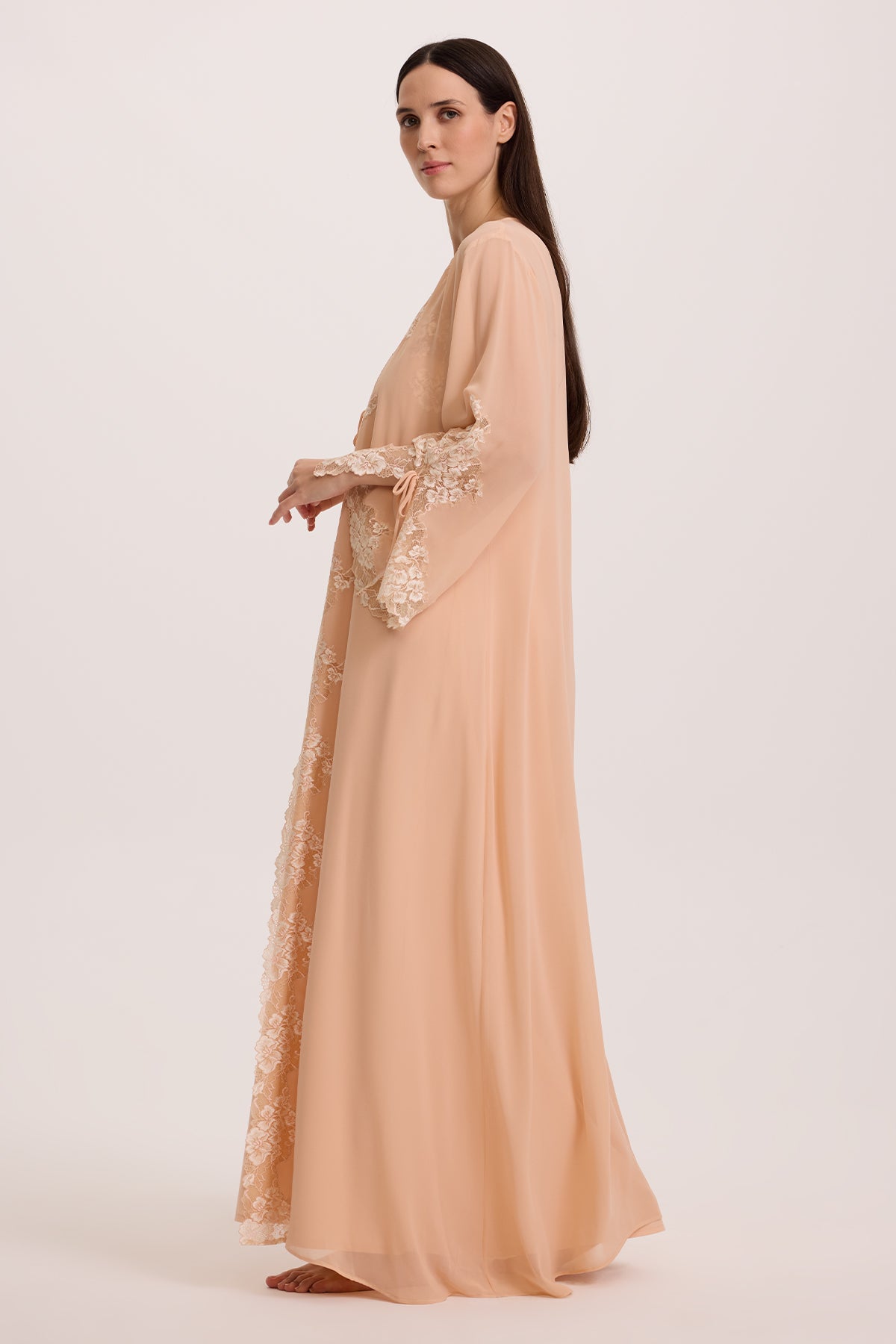 APRICOT COTTON NIGHTGOWN WITH CREPE CHIFFON ROBE