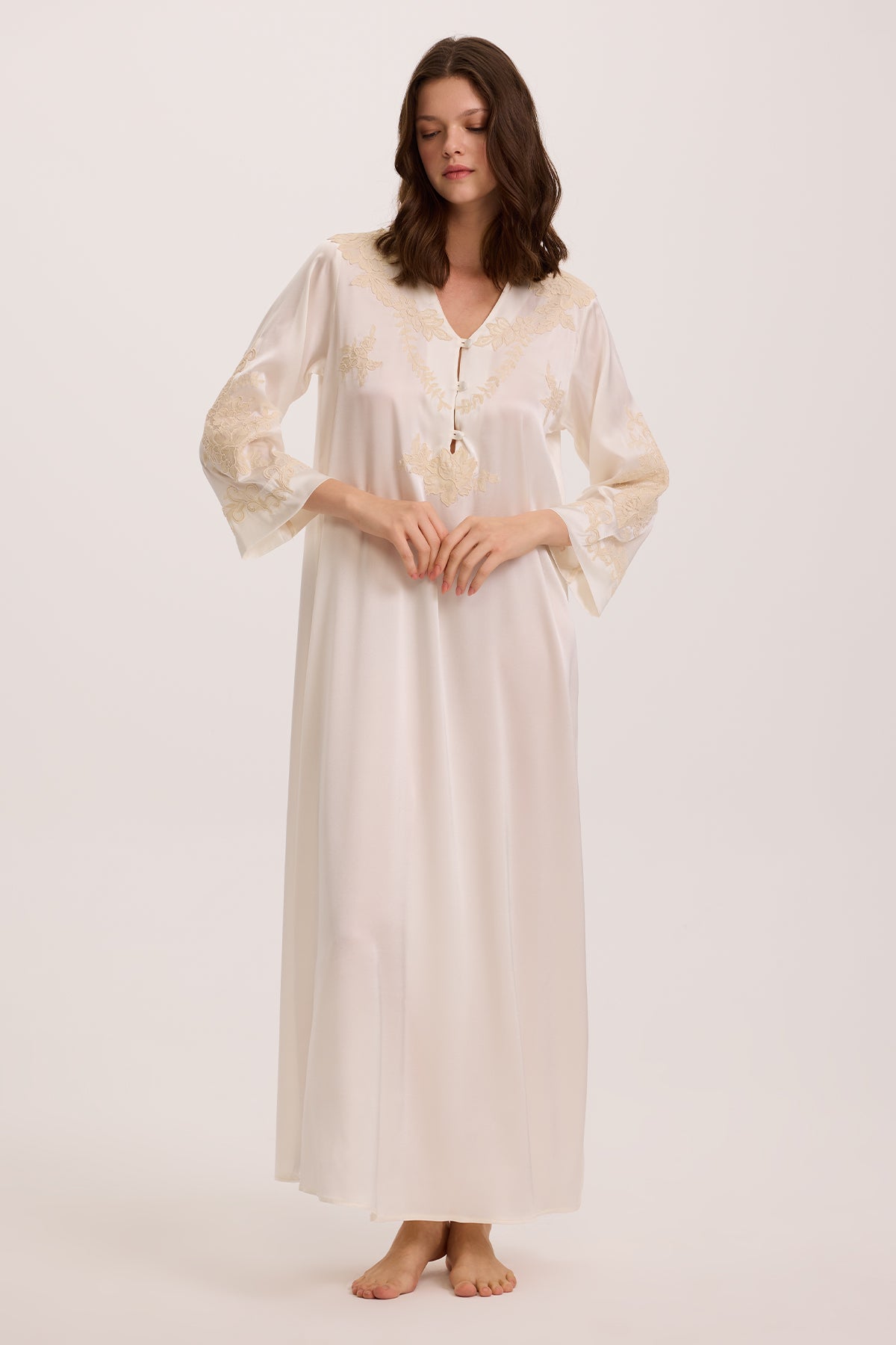 Sia Ekru İpek Kaftan Elbise