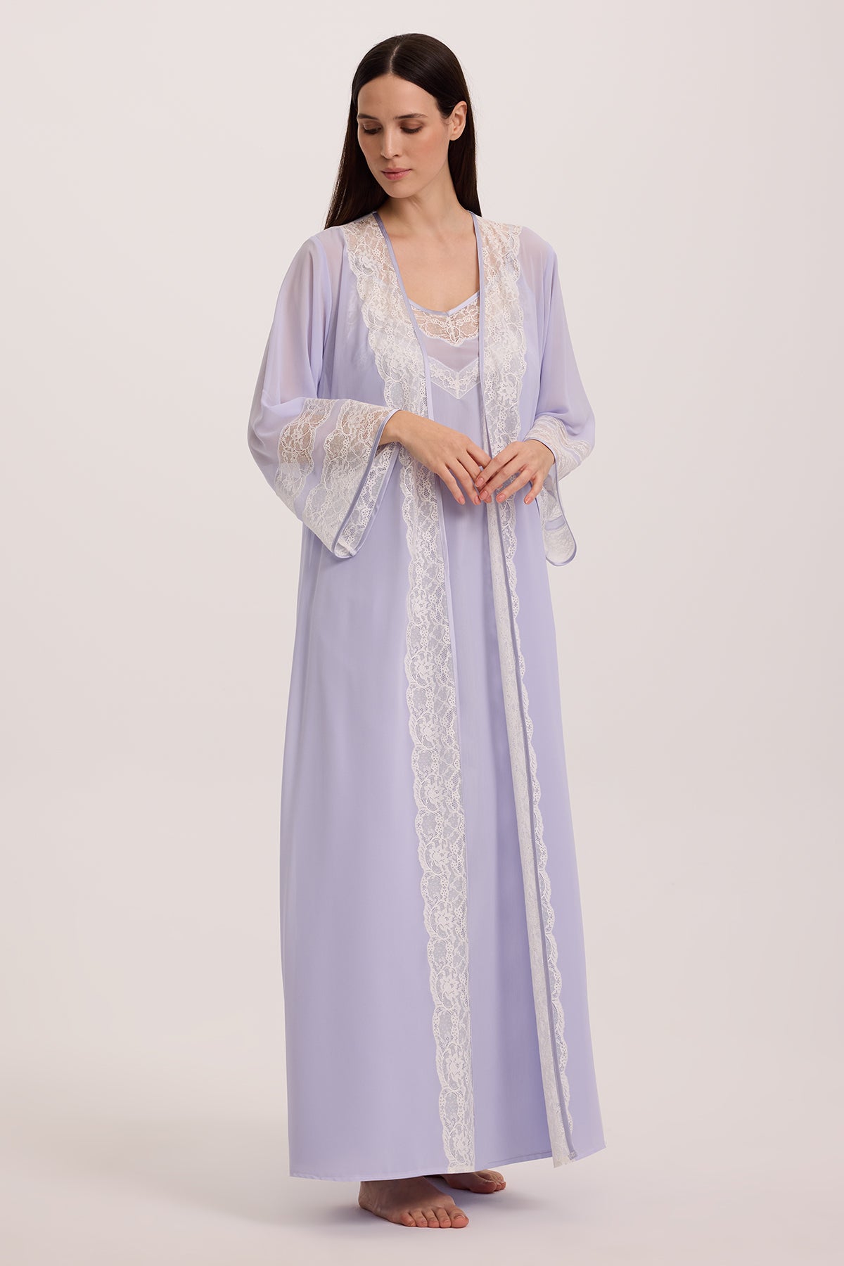 Cloud Pastel Lilac Cotton Nightgown with Chiffon Robe