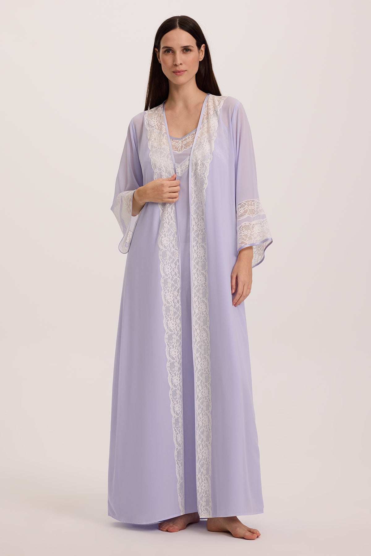 Cloud Pastel Lilac Cotton Nightgown with Chiffon Robe