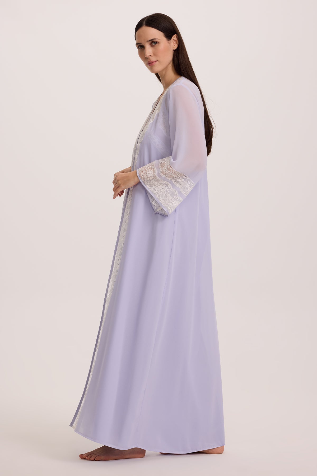 Cloud Pastel Lilac Cotton Nightgown with Chiffon Robe