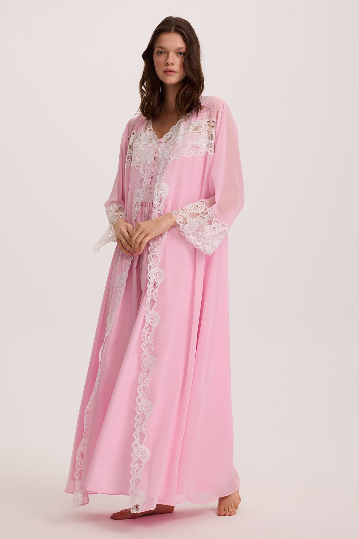 Dahlia Pink Cotton Nightgown and Chiffon Robe