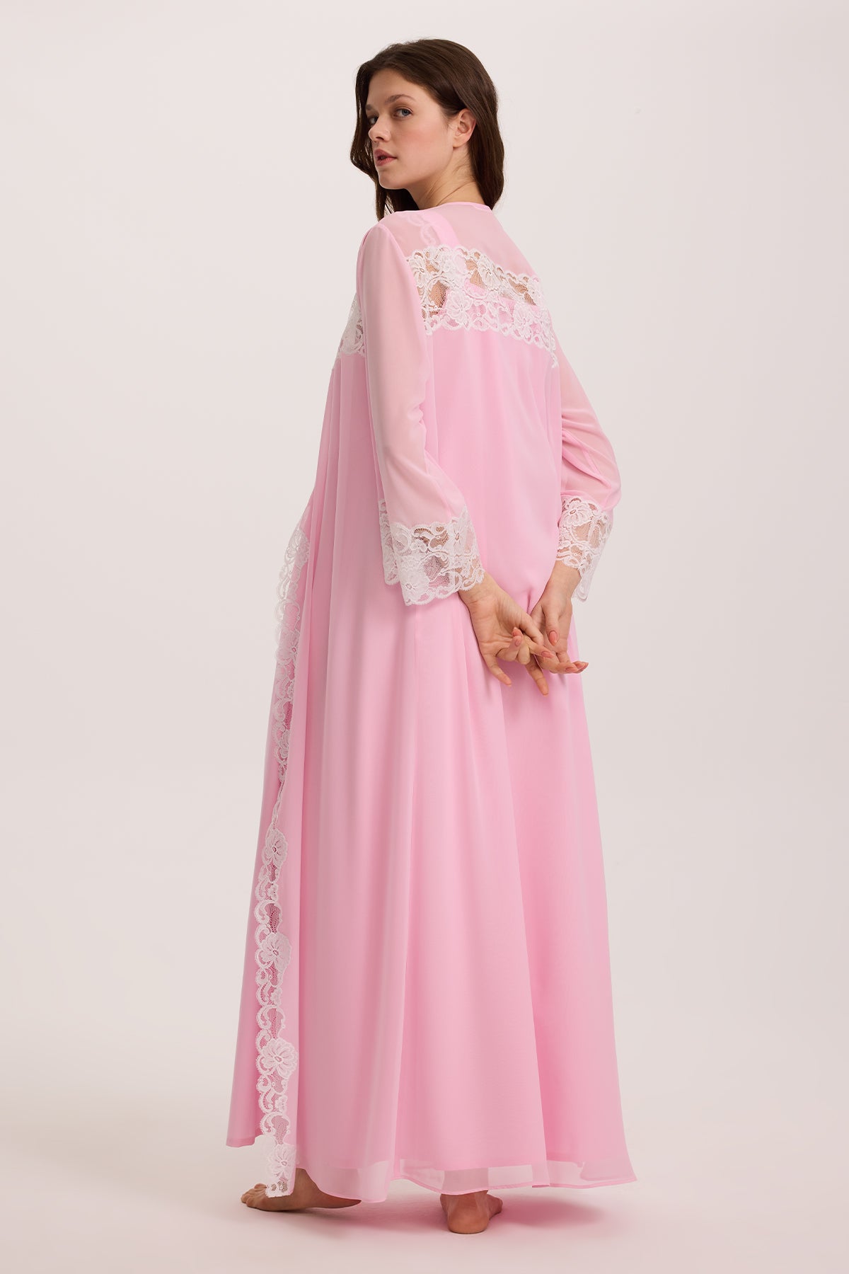 Dahlia Pink Cotton Nightgown and Chiffon Robe