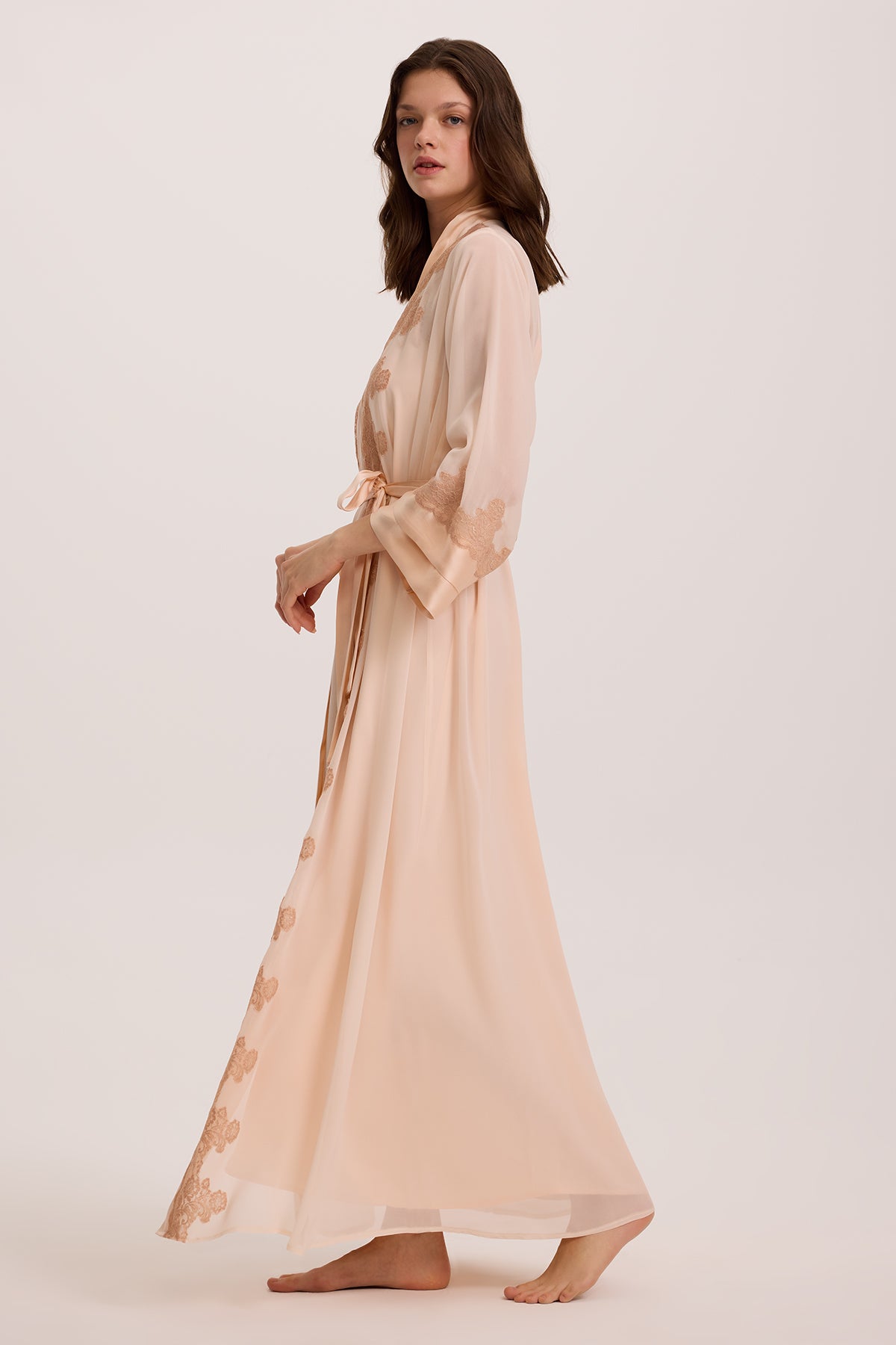 Regina Salmon Silk Nightgown and Robe