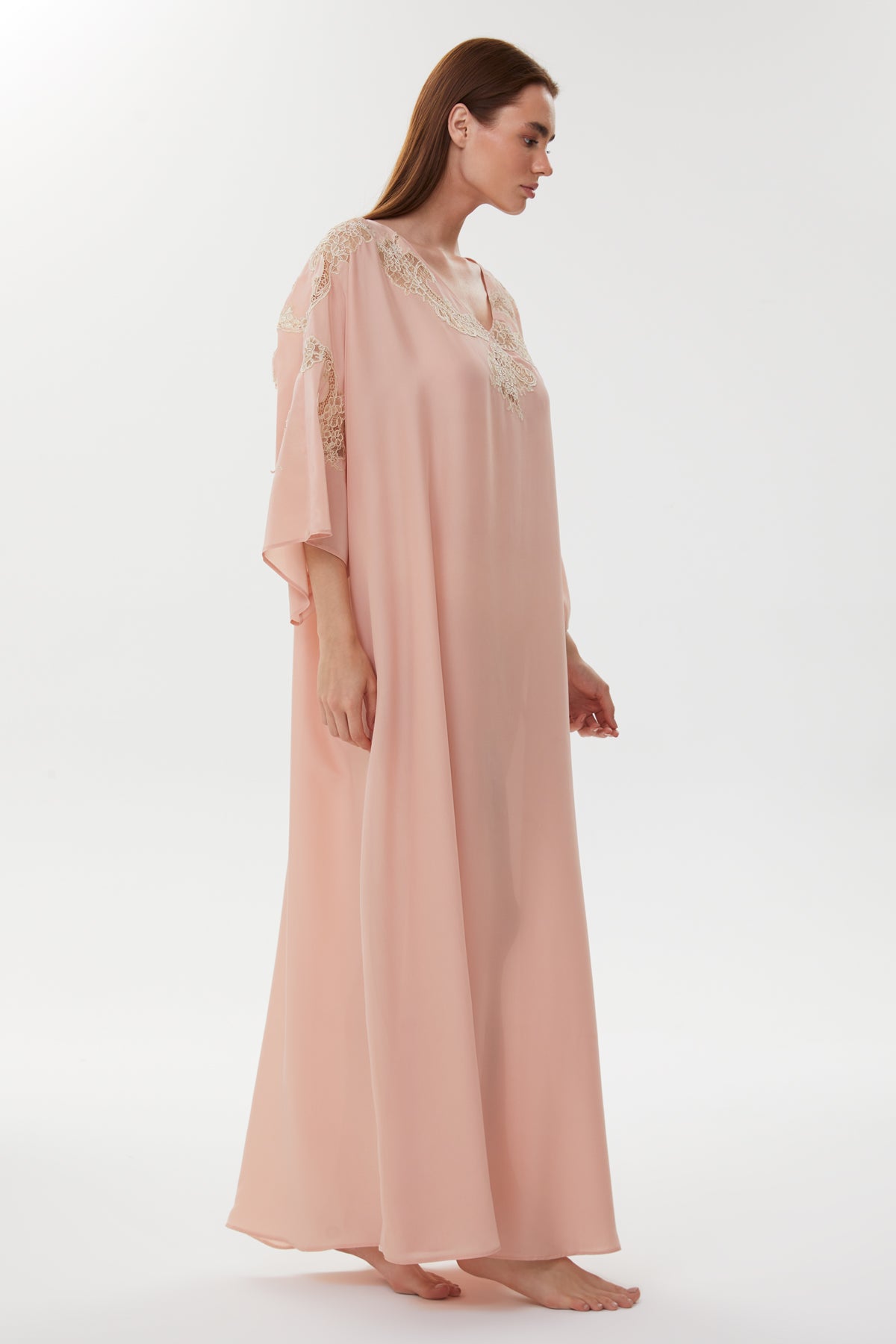 Anais Dusty Blush Silk Kaftan Nightgown