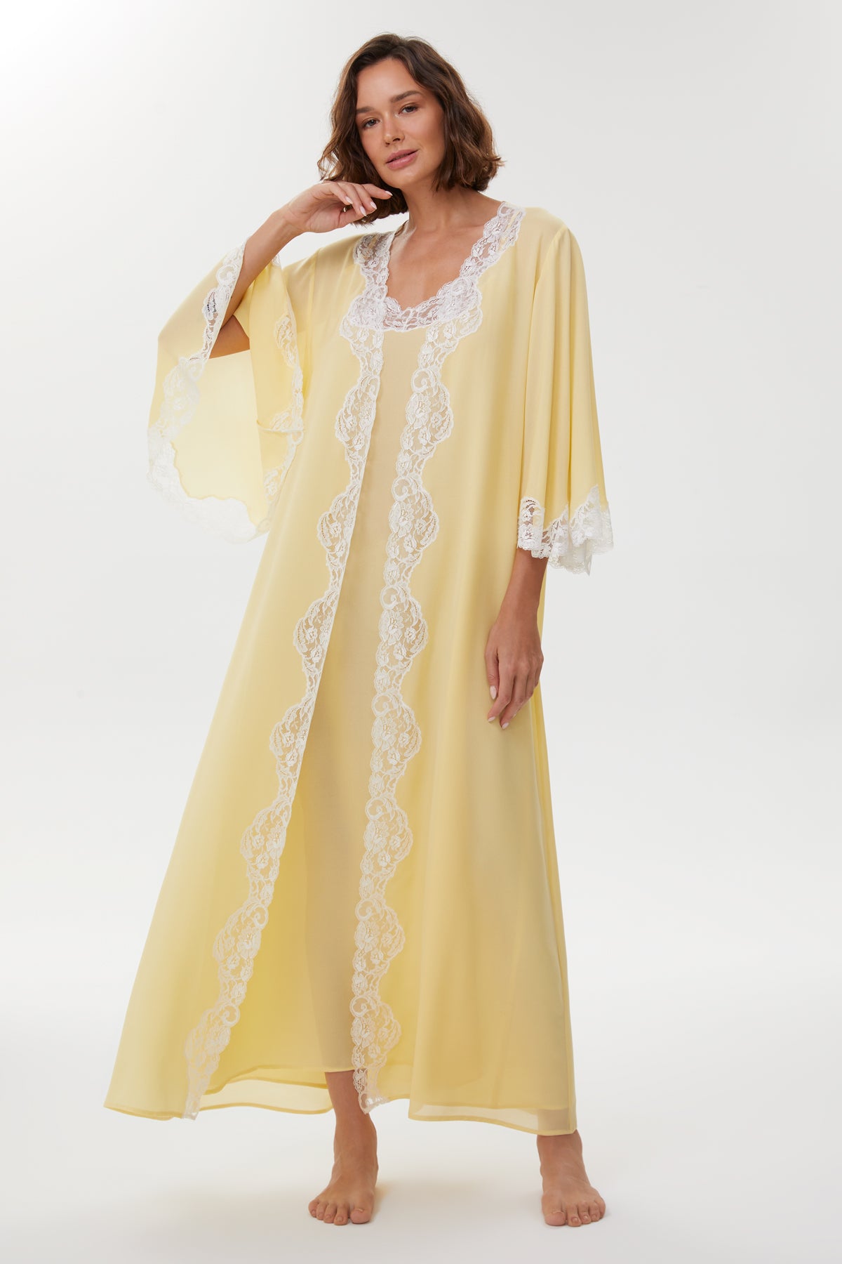 Esta Buttercream Silk Georgette Robe Set