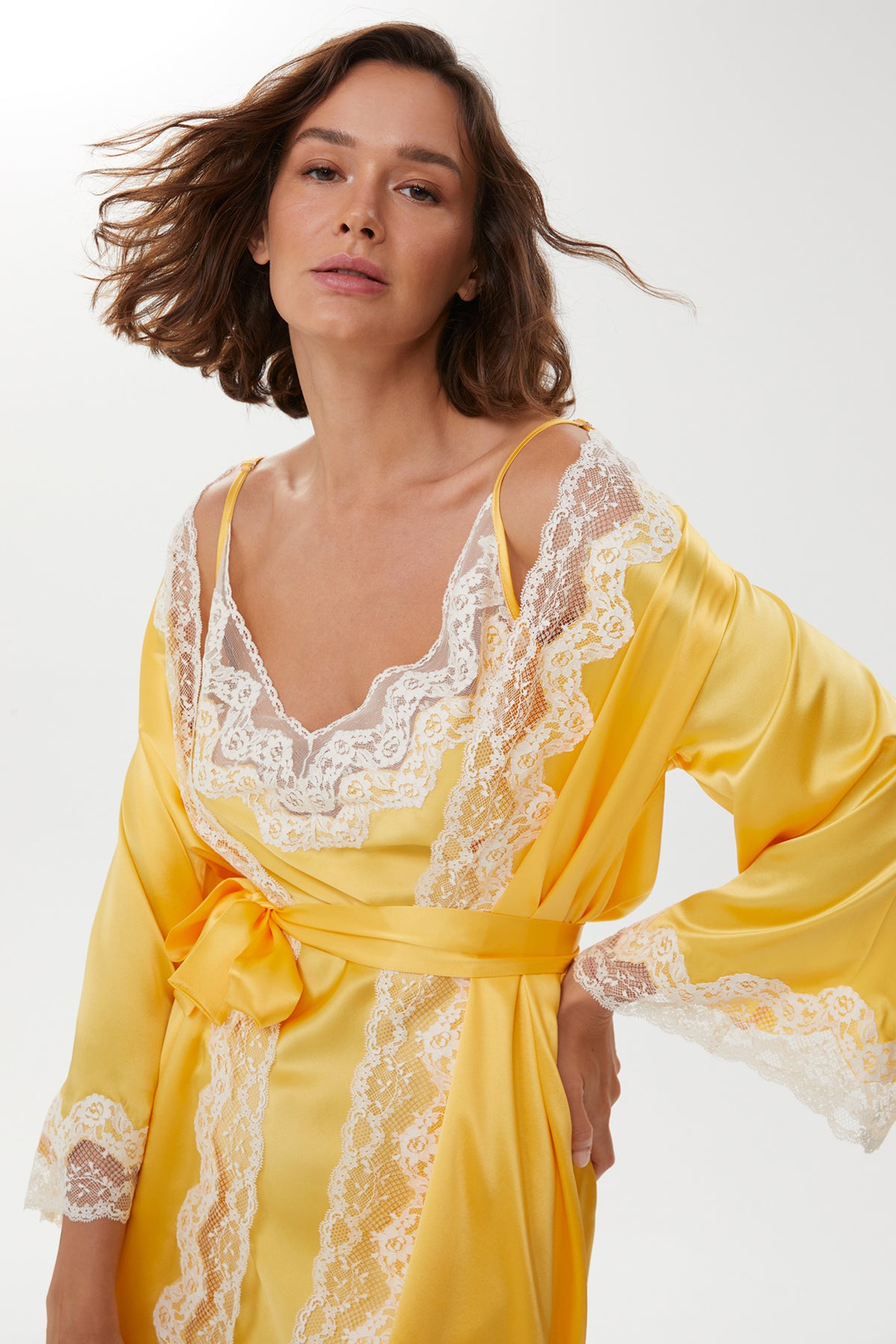 Alise Golden Butter Pure Silk Nightie with Robe
