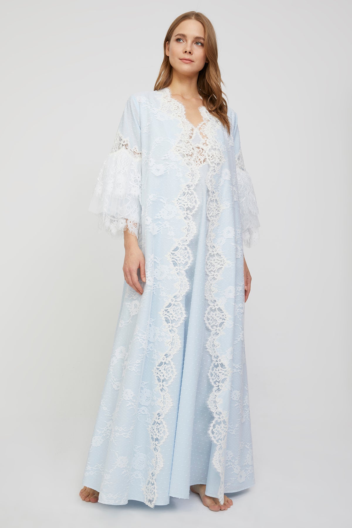 Estee Soft Blue Dotted Nightgown and Robe