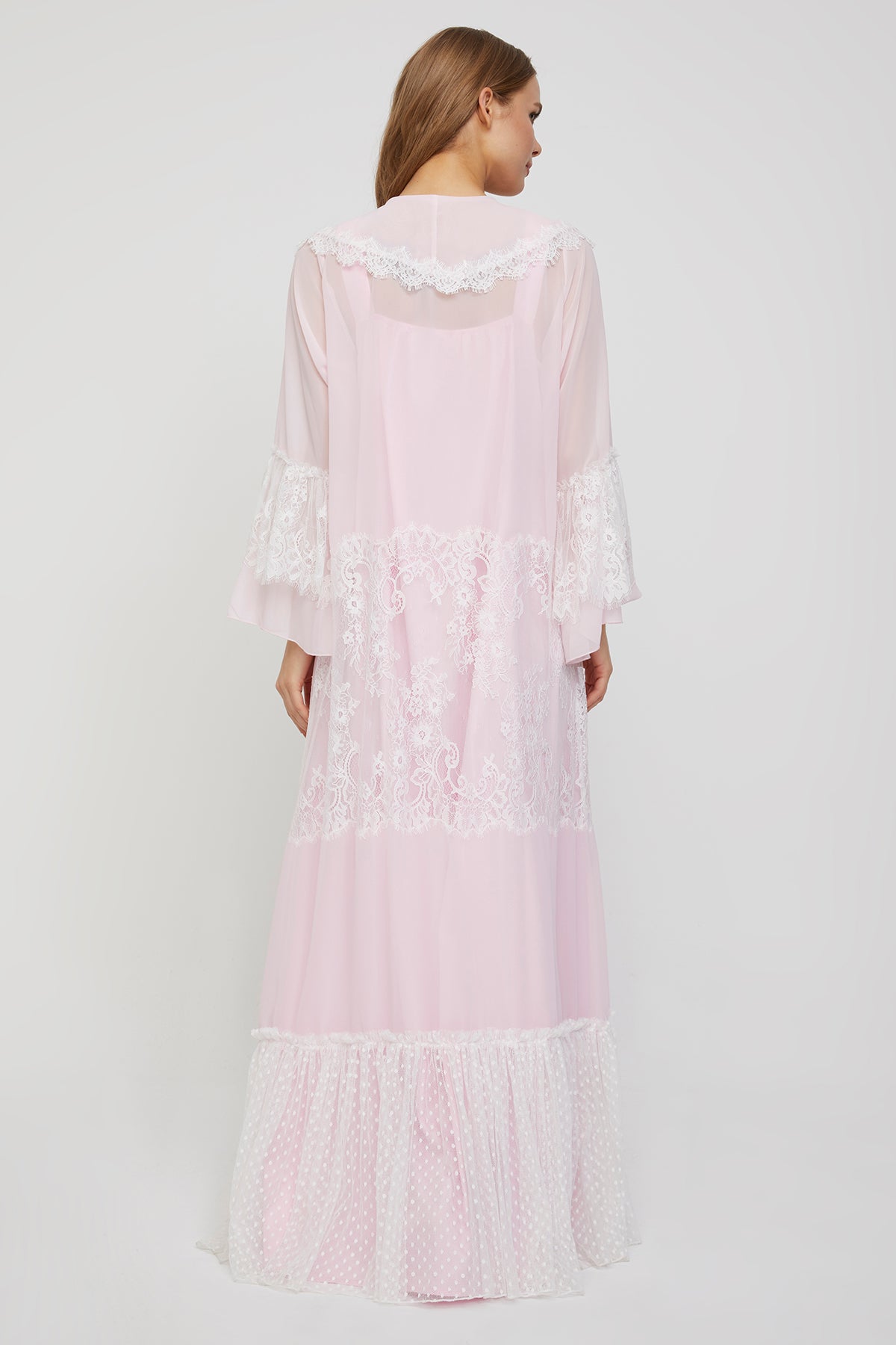 Carmen Powder Pink Cotton Satin Nightgown with Chiffon Robe