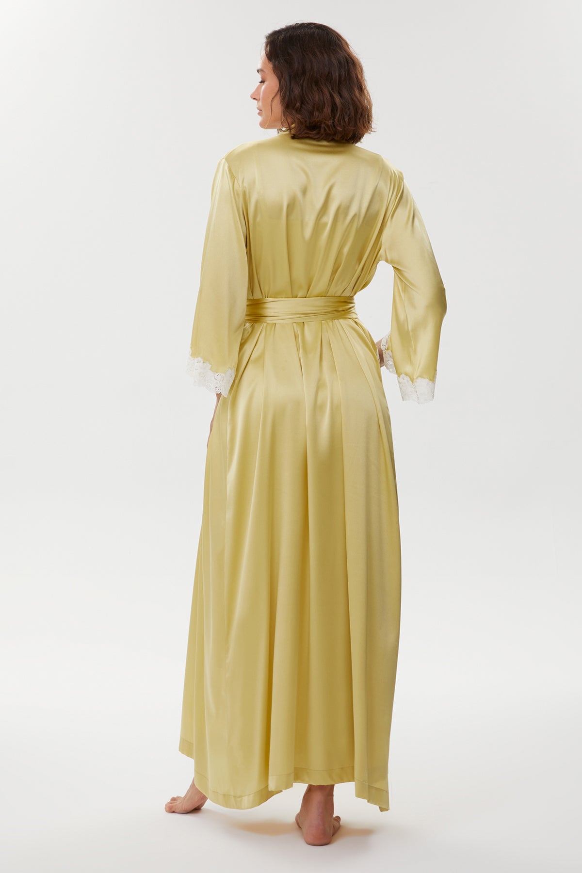 Anne Golden Olive Silk Nightgown & Robe