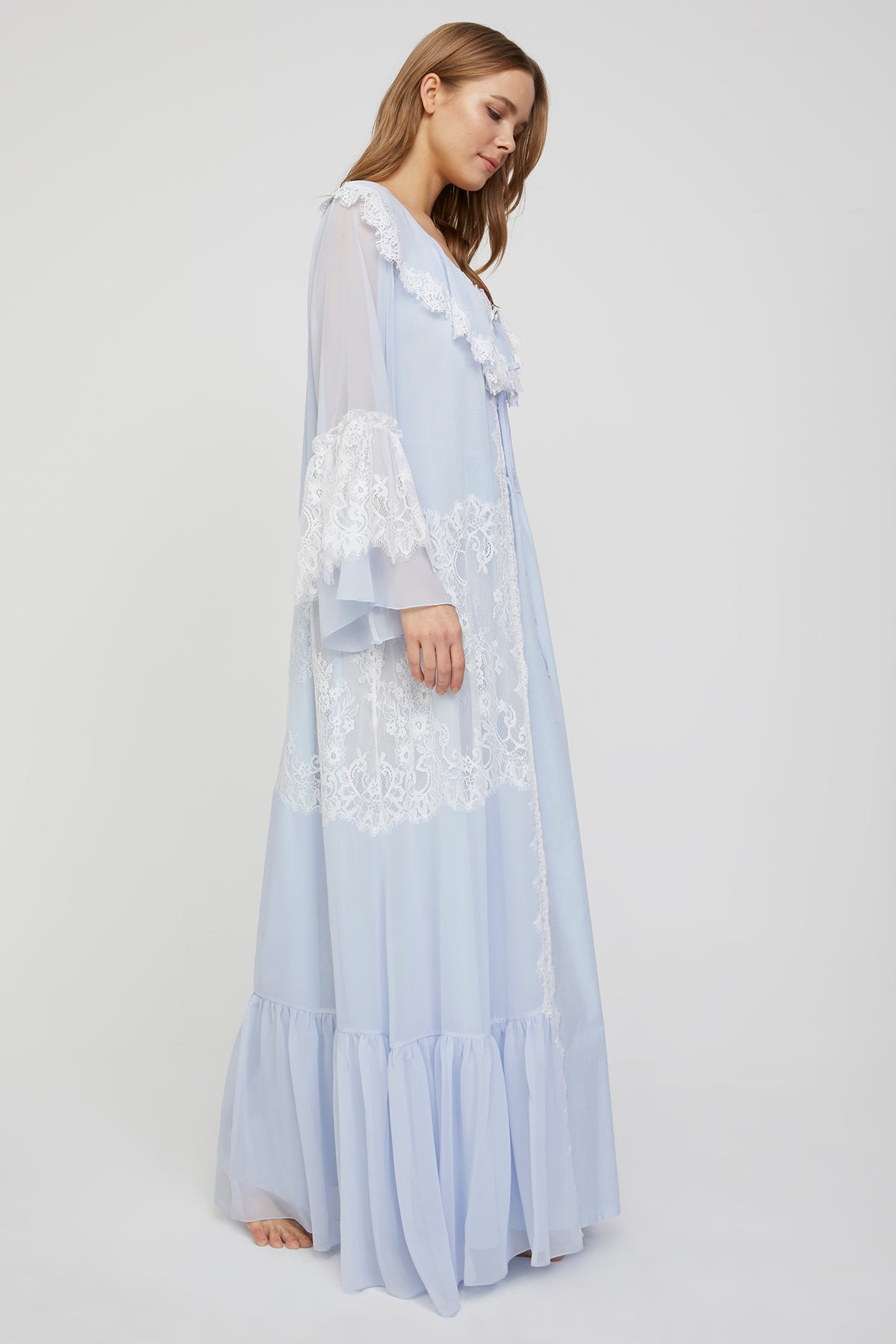 Carmen Powder Blue Cotton Voile Nightgown with Chiffon Robe