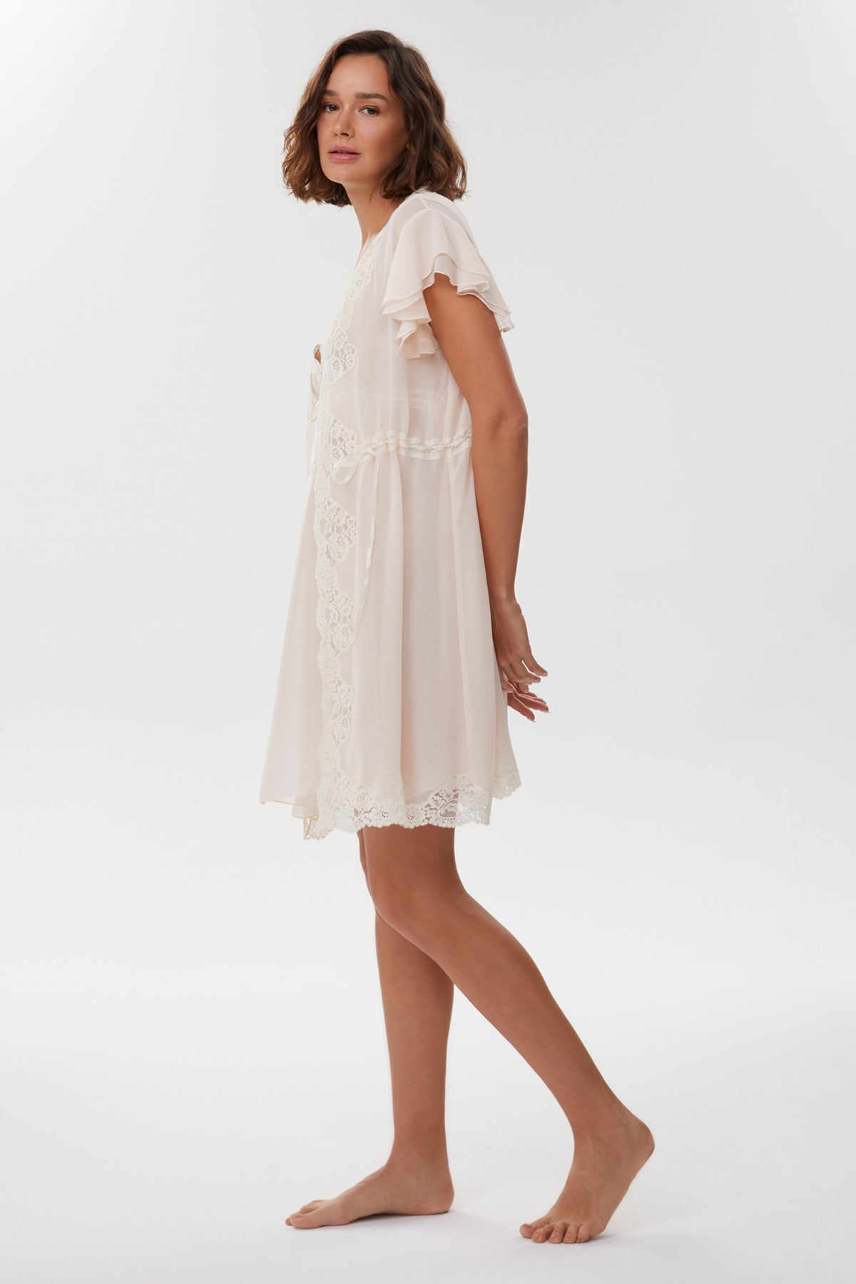 Carol Blush Ivory Silk Georgette Bridal Nightgown & Robe
