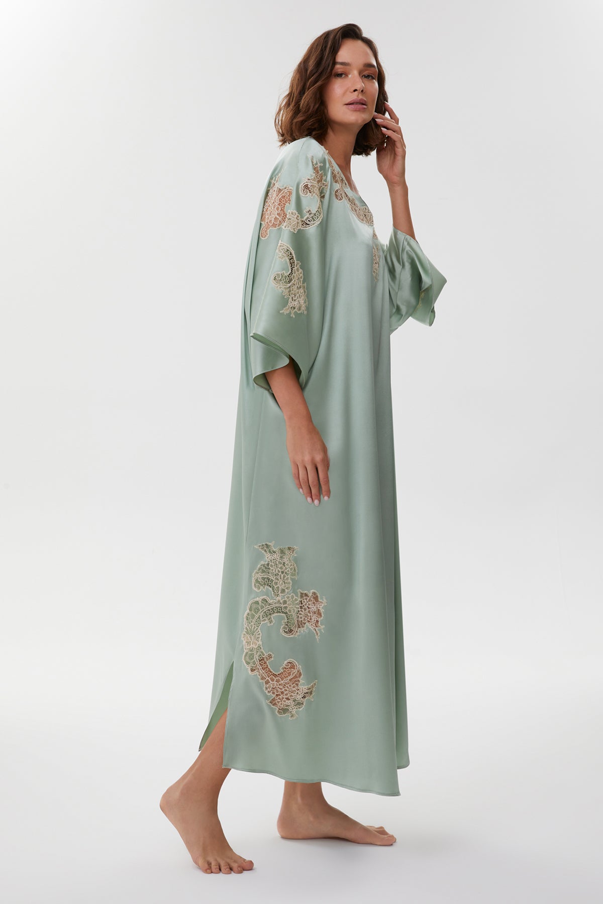 Anais Celadon Silk Kaftan Nightgown