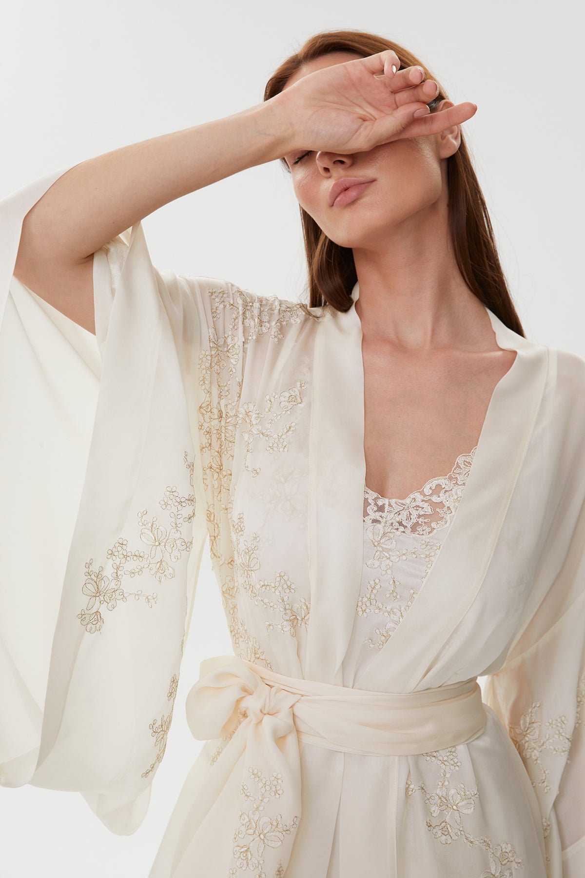 Patricia Soft Ivory Pure Silk Nightgown with Italian Silk Organza Robe