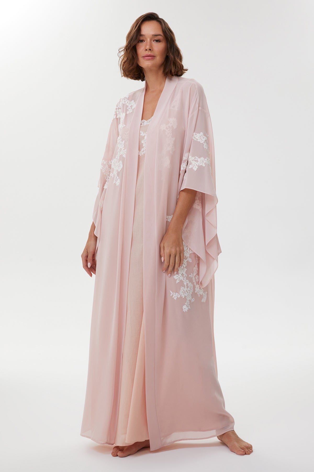 Abella Powder Pink Cotton Voile Nightgown & Chiffon Robe