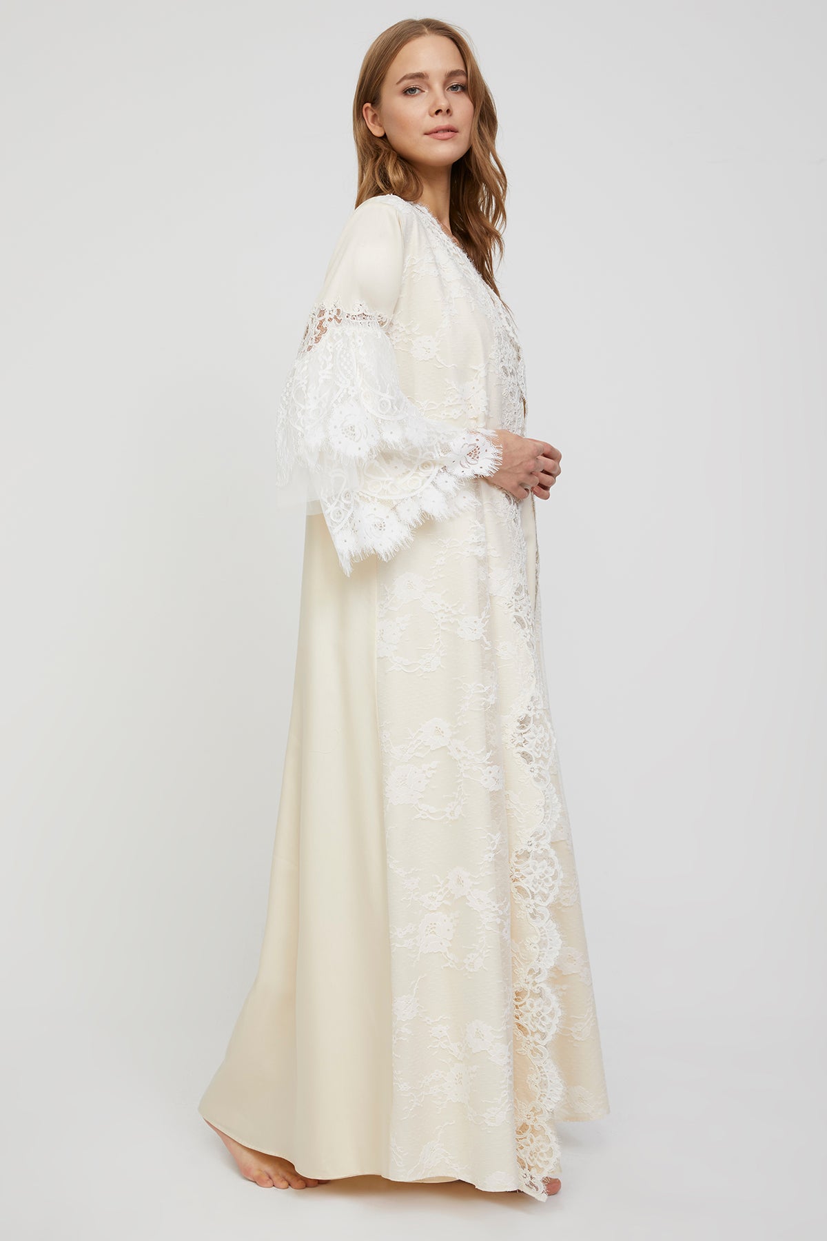 Estee Warm Ivory Cotton Satin Nightgown & Robe
