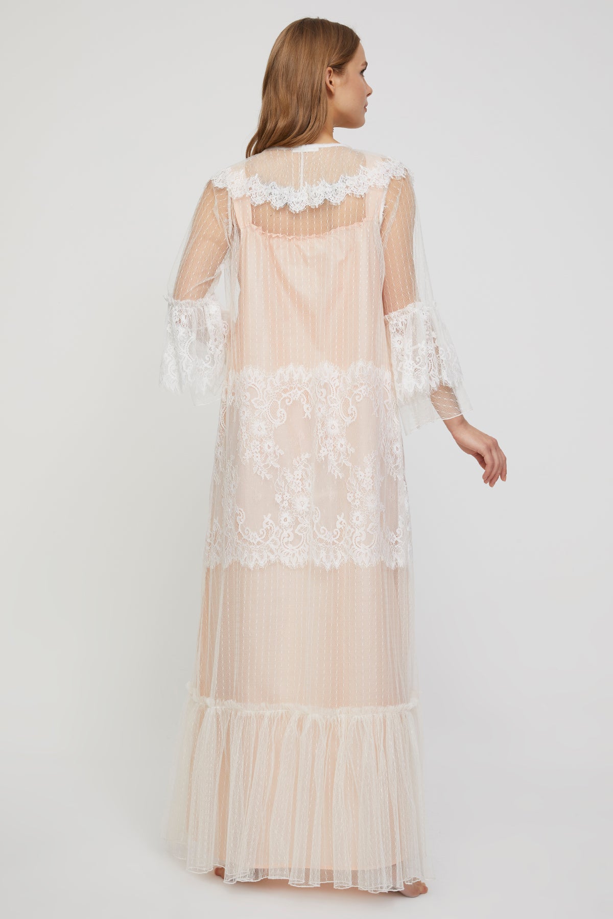 Carmen Powder Peach Cotton Voile Nightgown with Tulle Robe