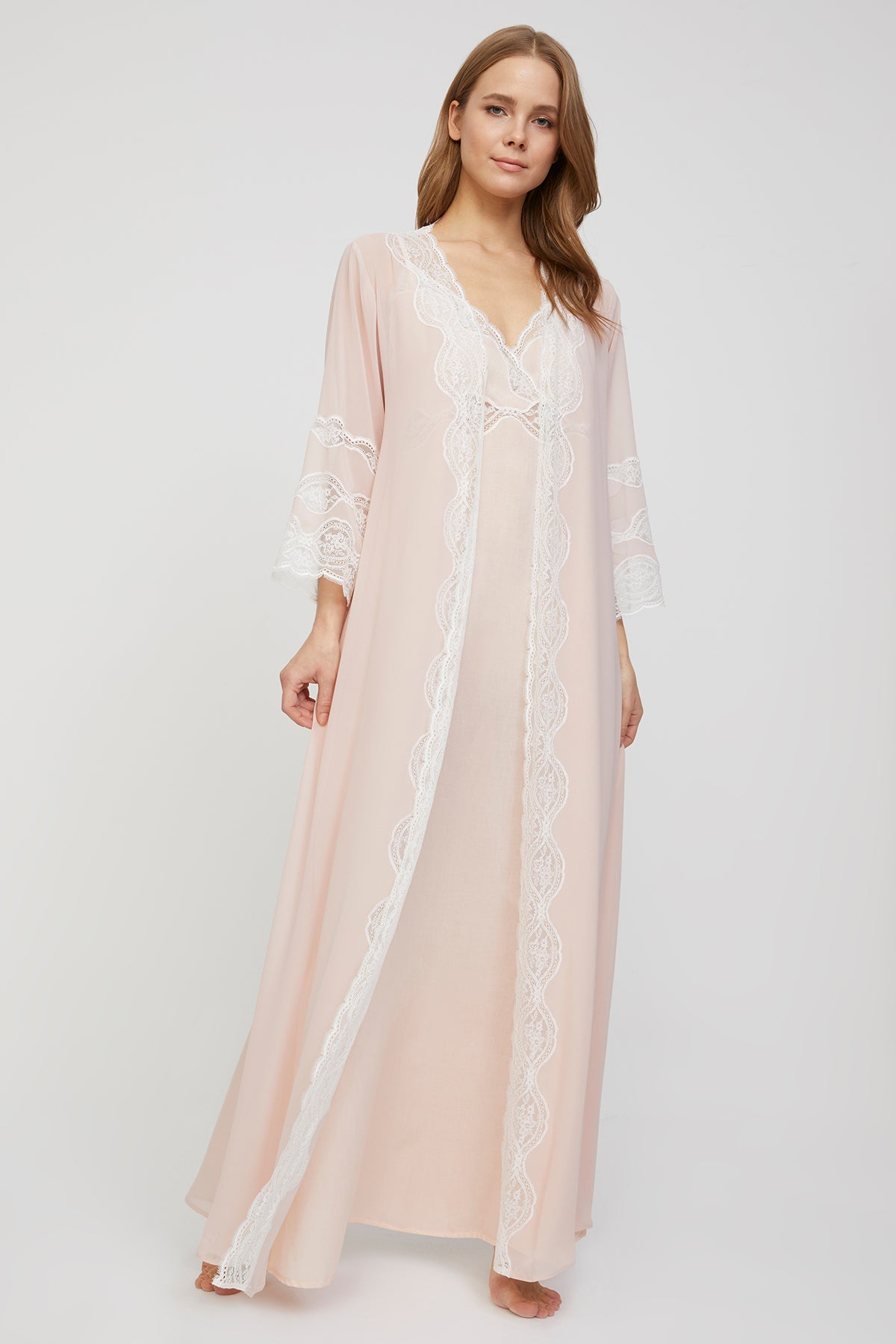 Elenore Dusty Blush Cotton-Voile Nightgown & Crepe Chiffon Robe