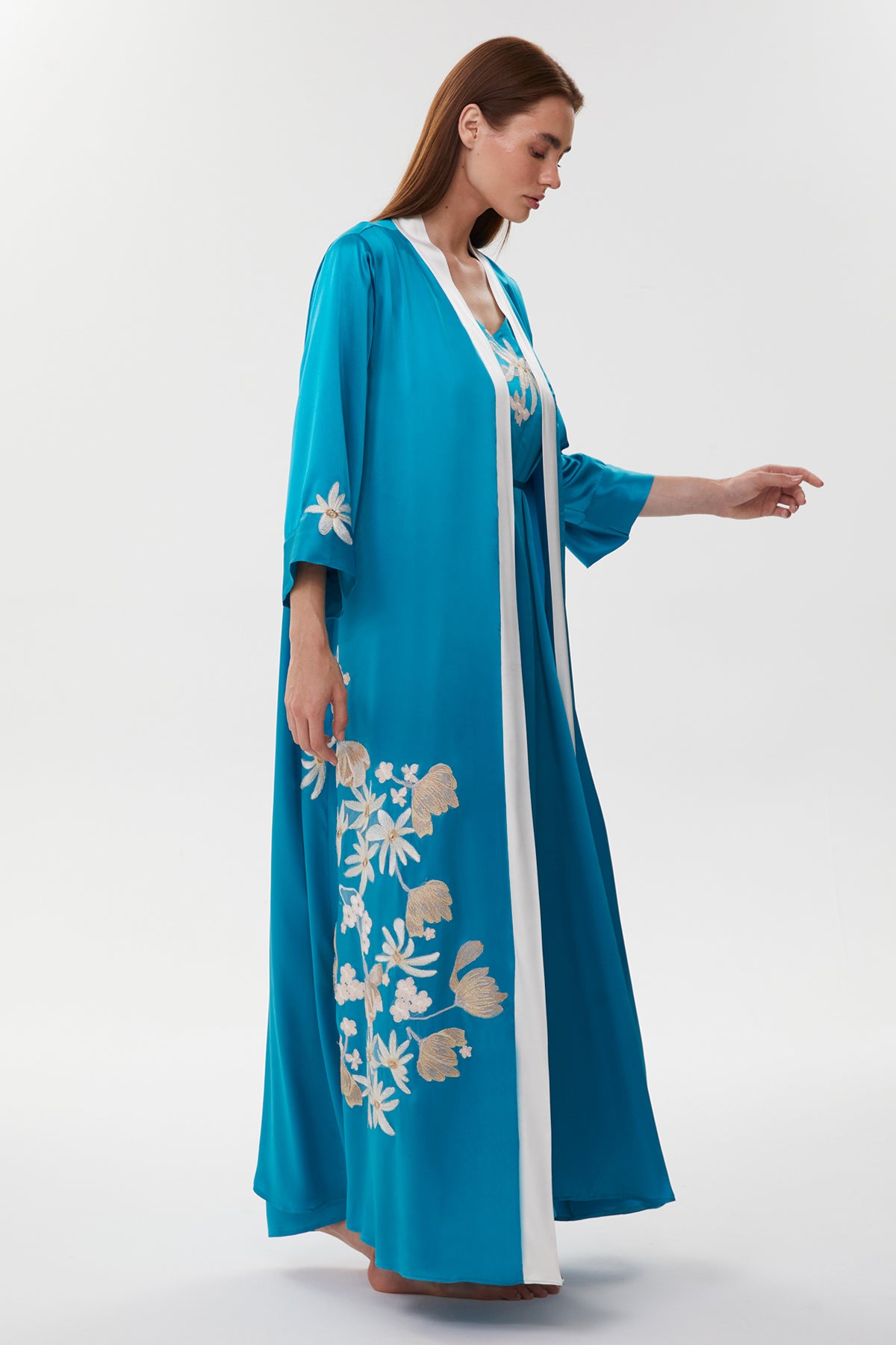 Adelia Royal Blue Pure Silk Nightgown with Long Silk Robe