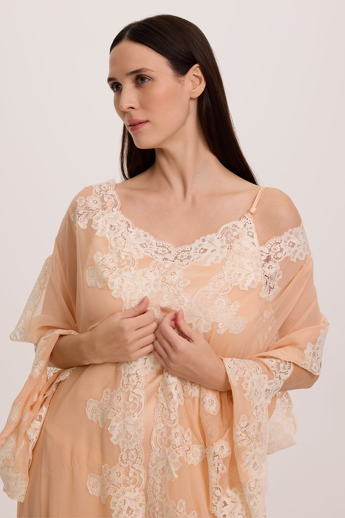Jade Apricot Silk Nightgown with Silk Georgette Robe